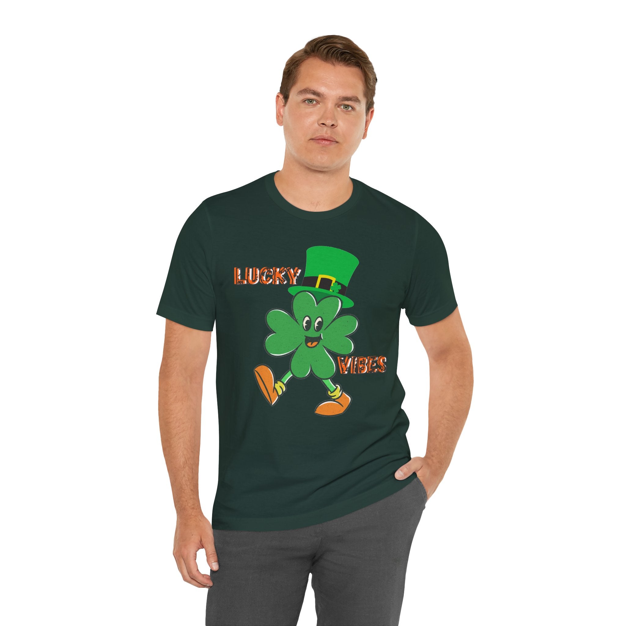 Lucky Vibes Saint Patrick's Day T-Shirt — Walking Shamrock Graphic Tee