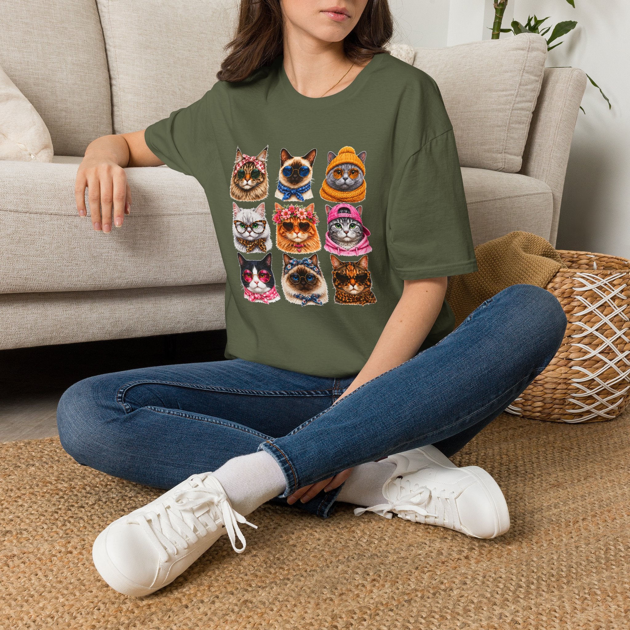 Cute Cat Faces T-Shirt, Cat Lover Tee, Funny Kitty Shirt, Colorful Cat Graphic Tee, Gift for Cat Mom, Cat Owner Gift, Animal Lover Shirt