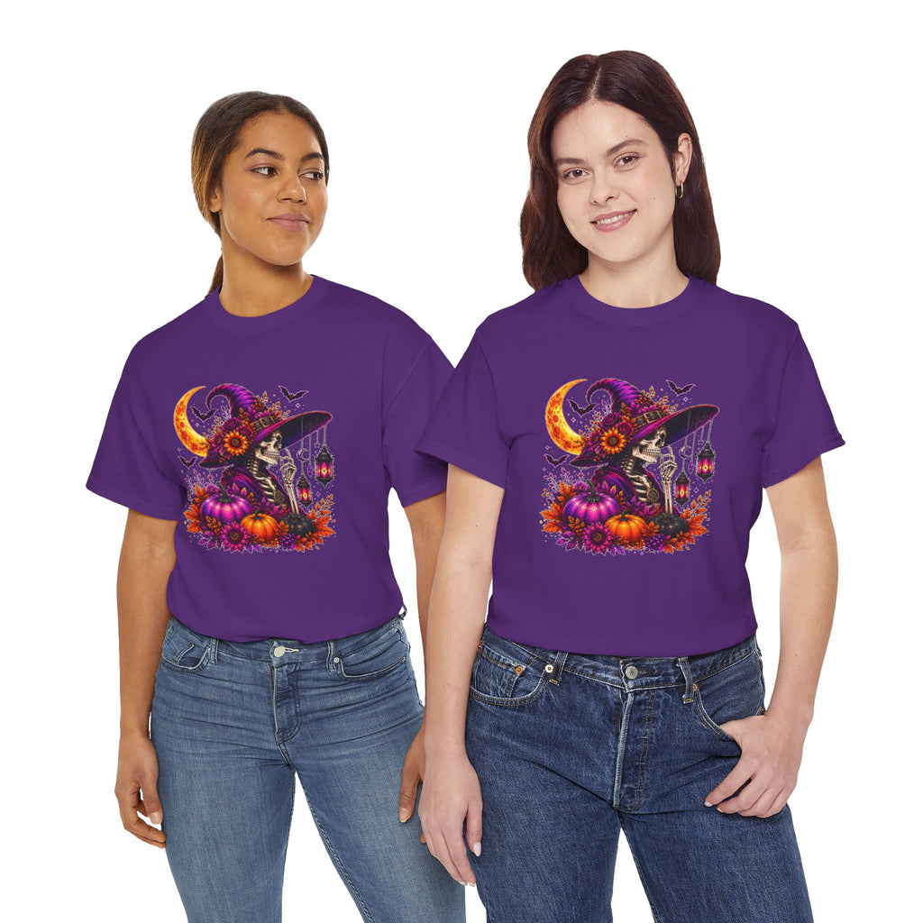 Halloween Witch Skeleton T-Shirt, Spooky Pumpkin Moon Tee, Gothic Fall Graphic Shirt, Halloween Gift for Her