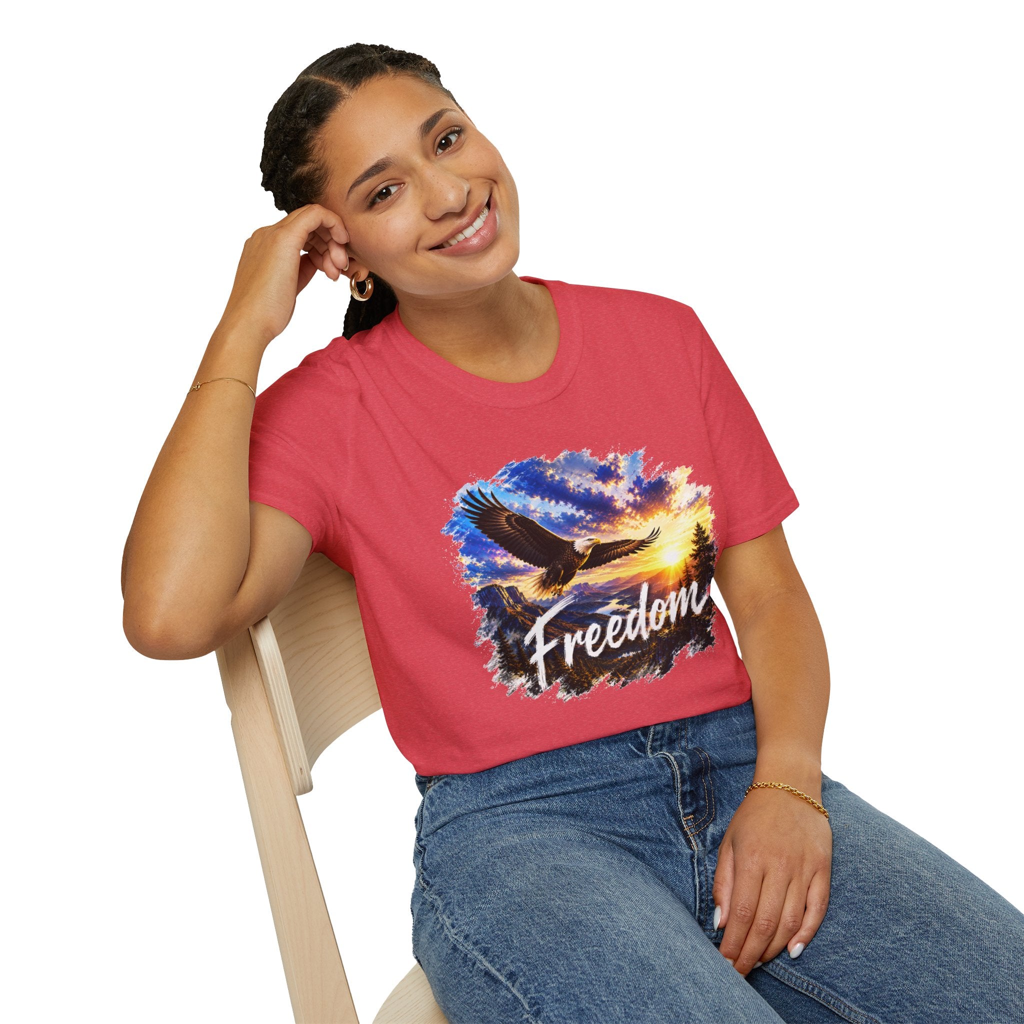 Freedom Eagle T-Shirt, Soaring Eagle Graphic Tee, Sunset Wildlife Shirt, Nature Lover Gift, Unisex Outdoor Tee