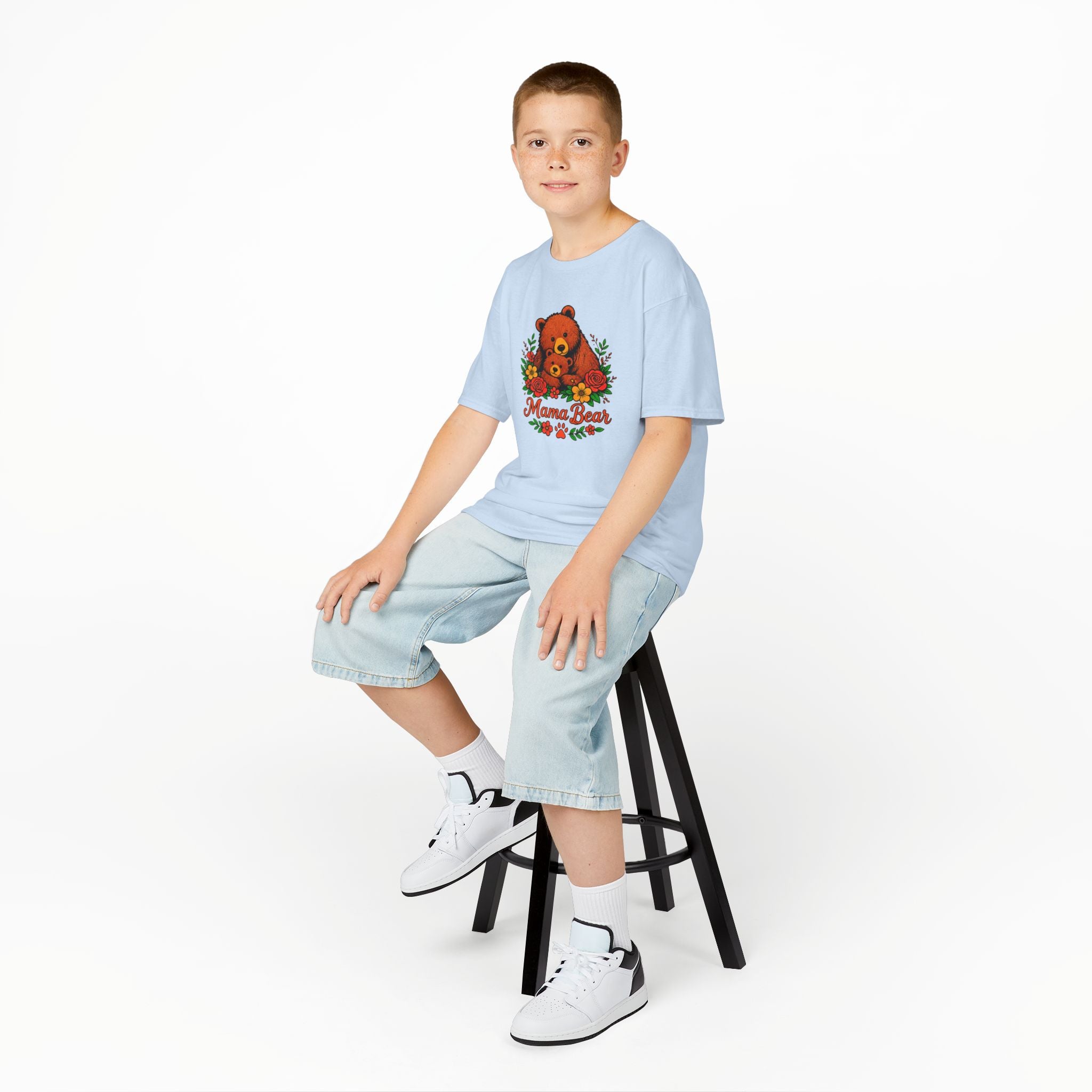 Kids T-Shirt — 'Mama Bear' Cute Floral Bear Graphic