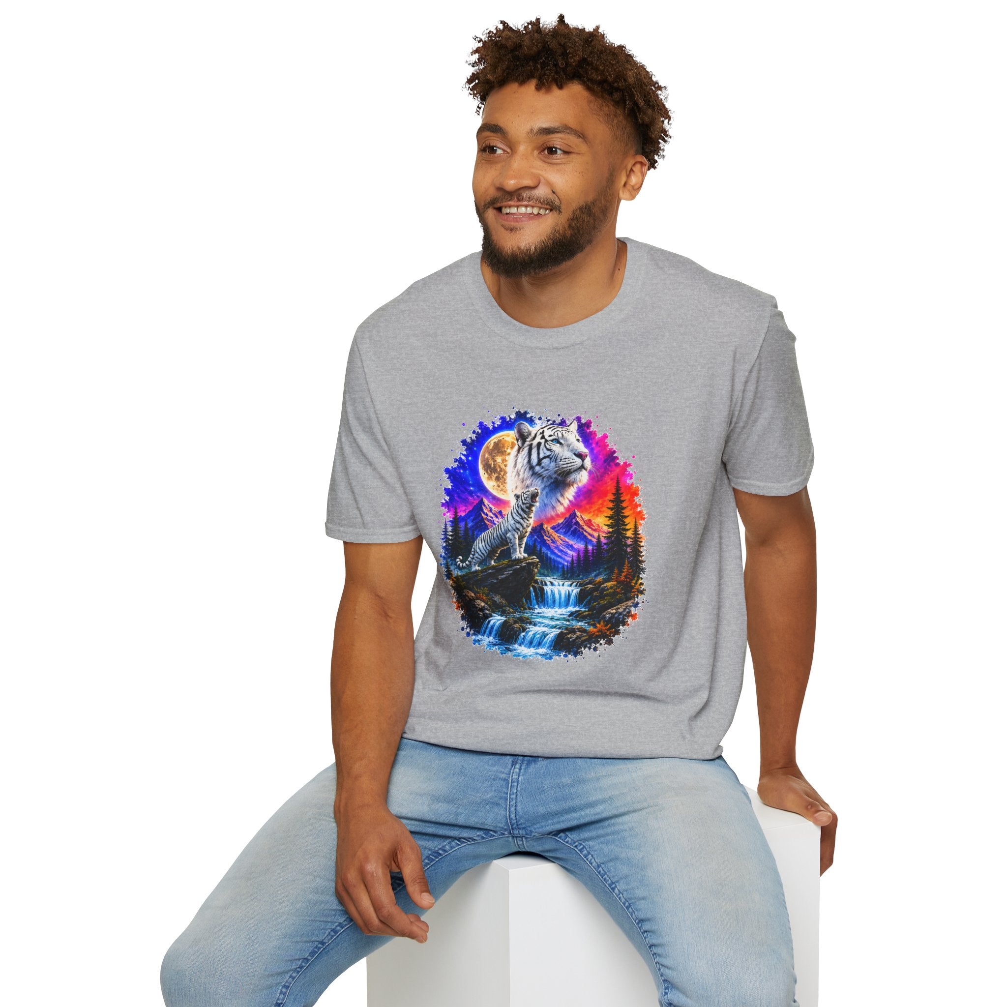 White Tiger Moon T-Shirt | Colorful Wildlife Graphic Tee | Big Cat Lover Gift | Nature Shirt