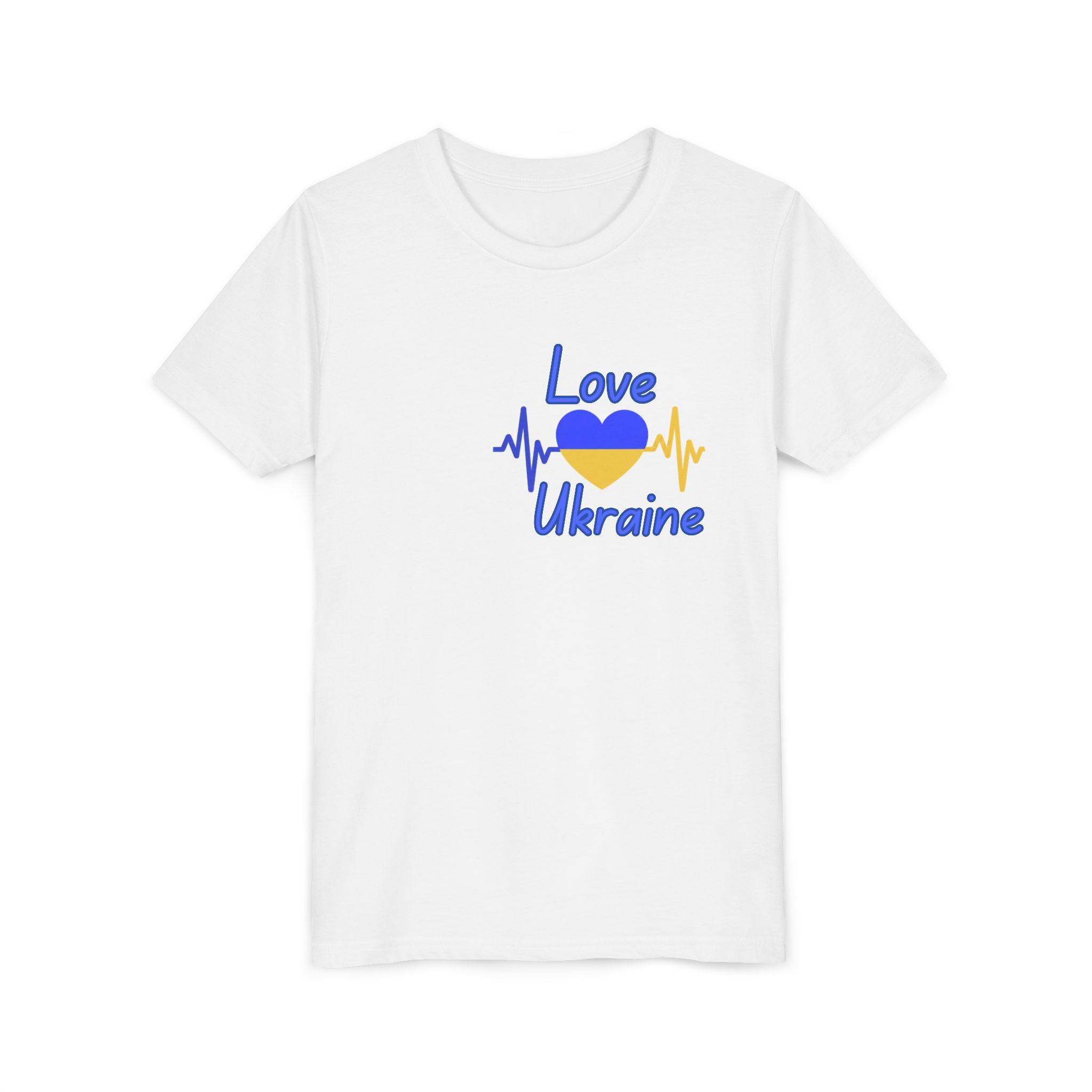 Love Ukraine Youth Tee — Blue & Yellow Heart Kids Shirt (Support Ukraine)