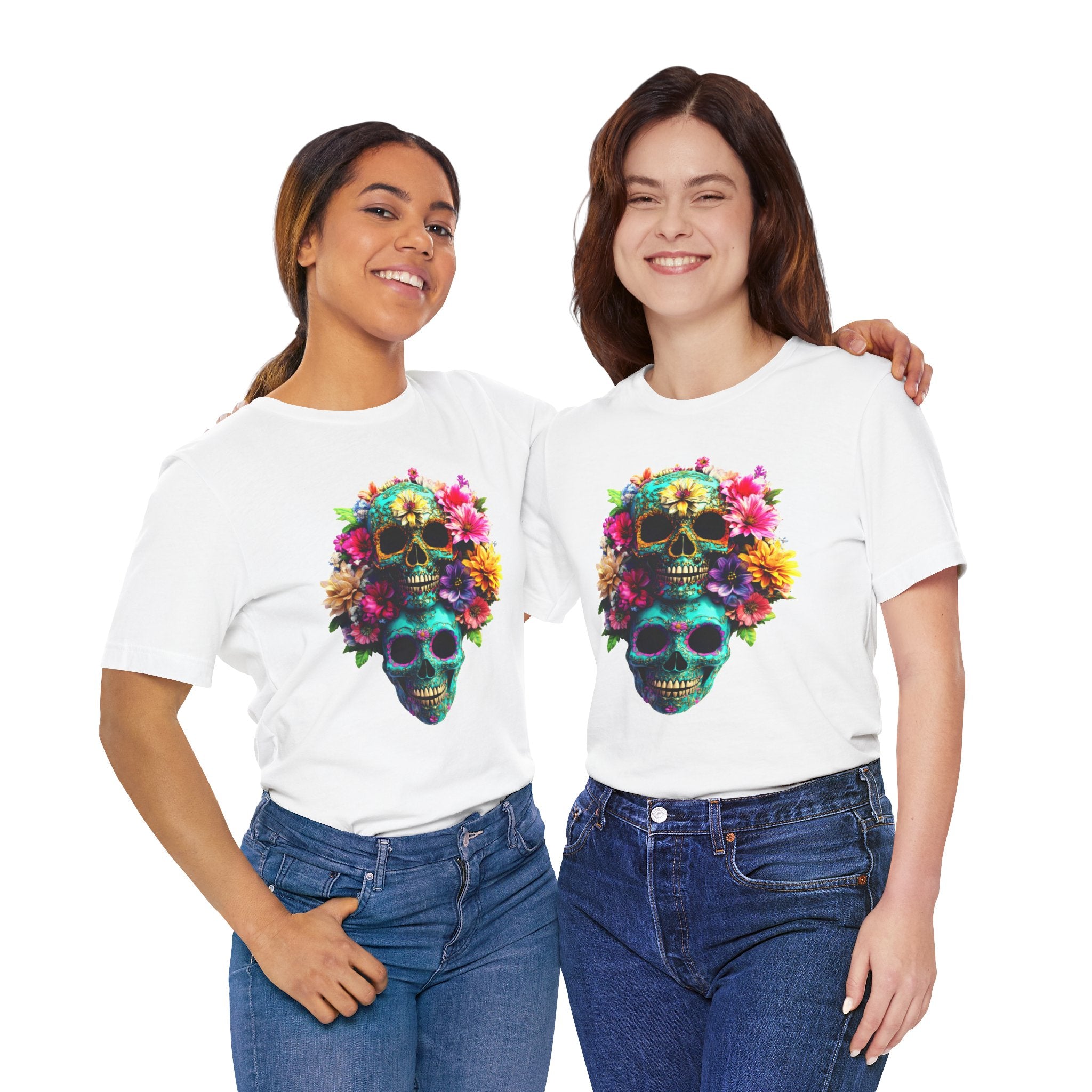Floral Skull T-Shirt, Day of the Dead Shirt, Sugar Skull Graphic Tee, Colorful Skull Tee, Gothic Floral Shirt