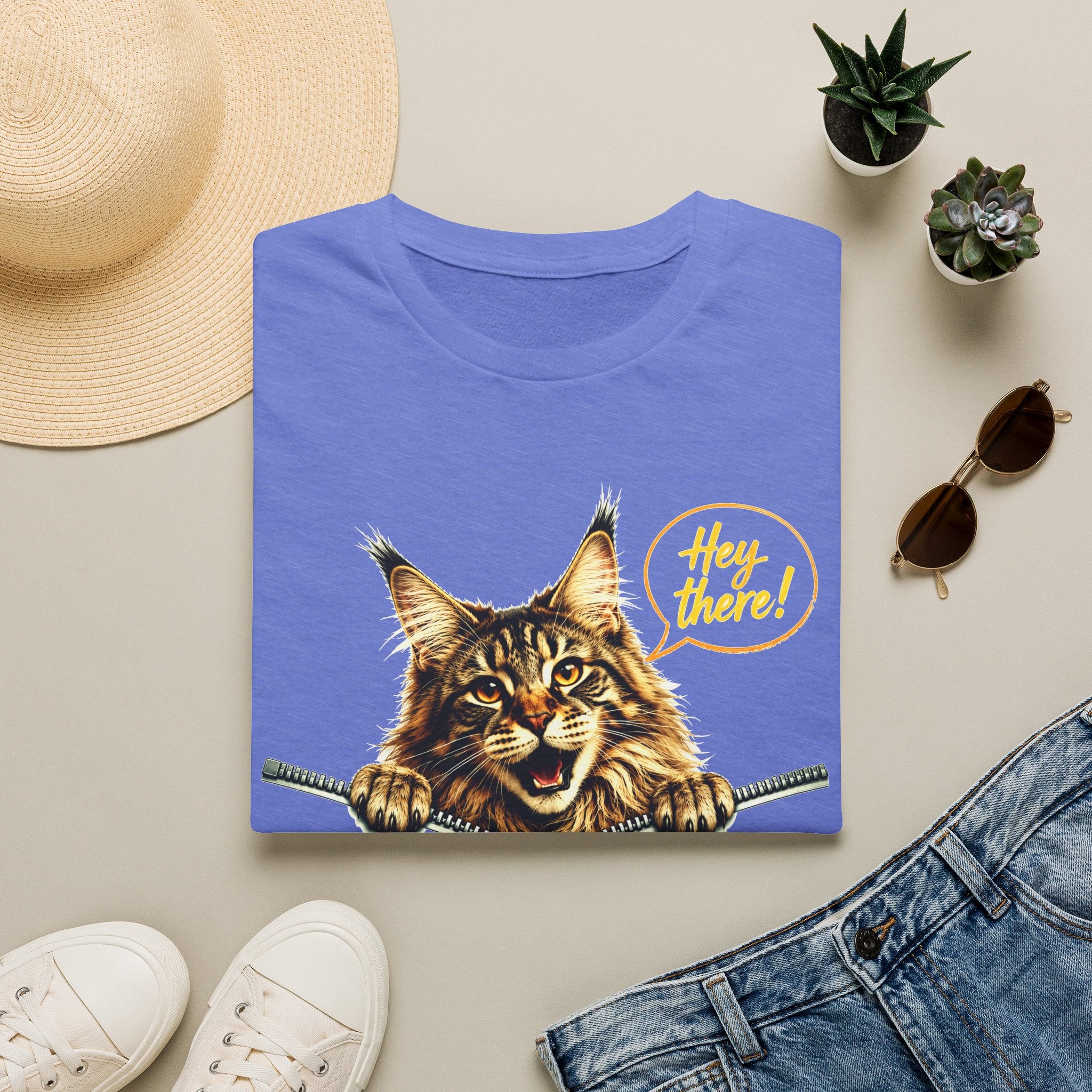 Cute Maine Coon Cat Shirt, Funny Cat Lover Tee, Hey There Cat Graphic T-Shirt, Cute Animal Shirt, Gift for Cat Mom, Unisex Tee