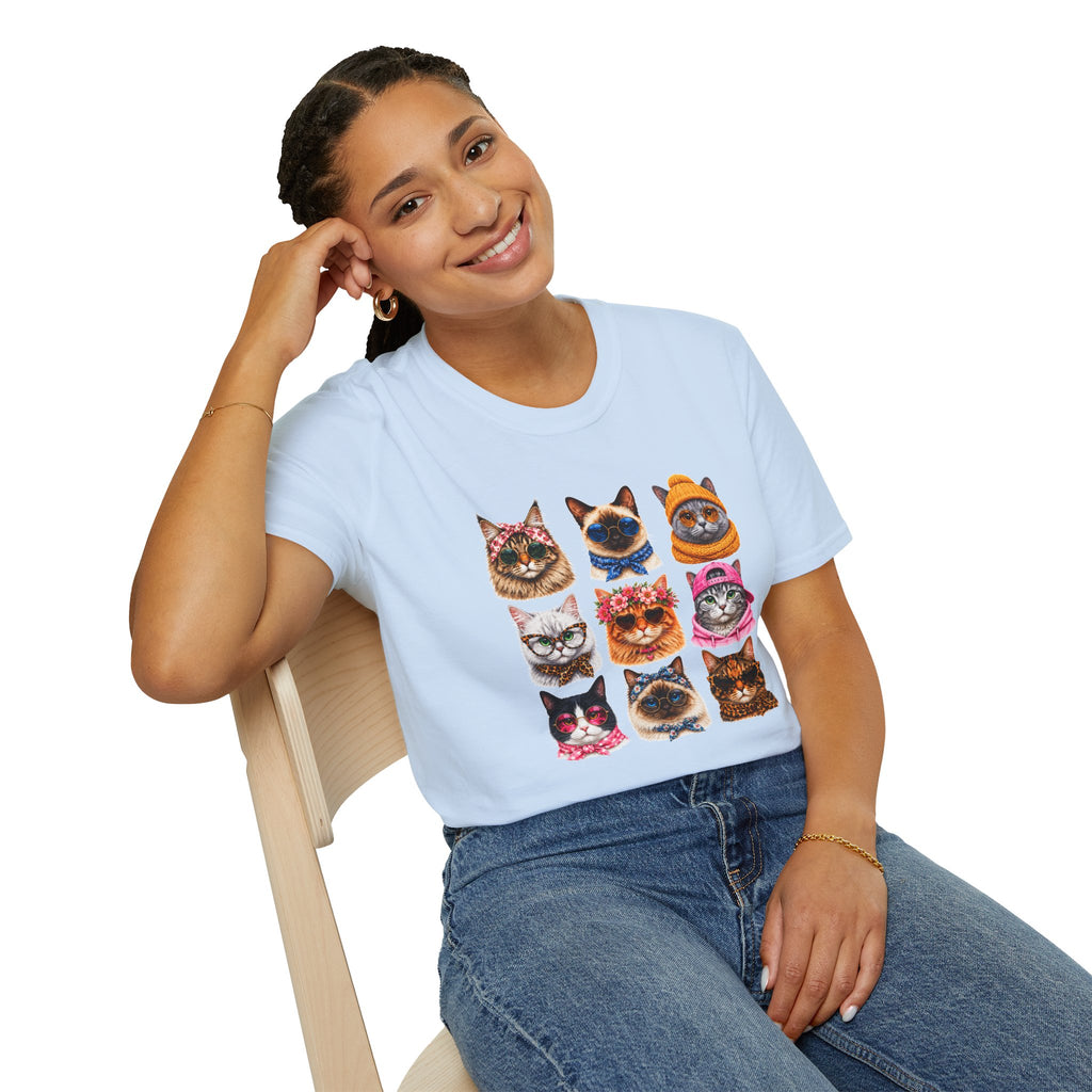Cute Cat Faces T-Shirt, Cat Lover Tee, Funny Kitty Shirt, Colorful Cat Graphic Tee, Gift for Cat Mom, Cat Owner Gift, Animal Lover Shirt