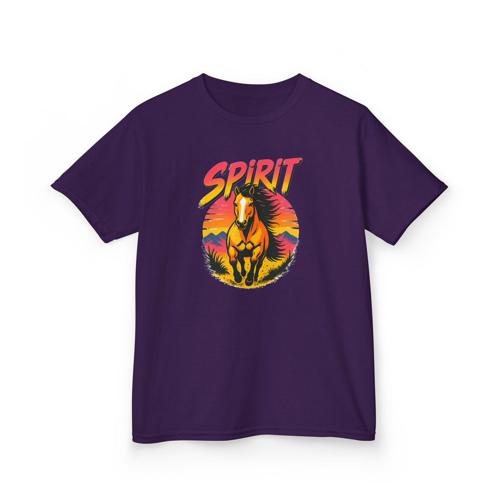 Spirit Horse Kids T‑Shirt — Retro Sunset Wild Horse Graphic Tee