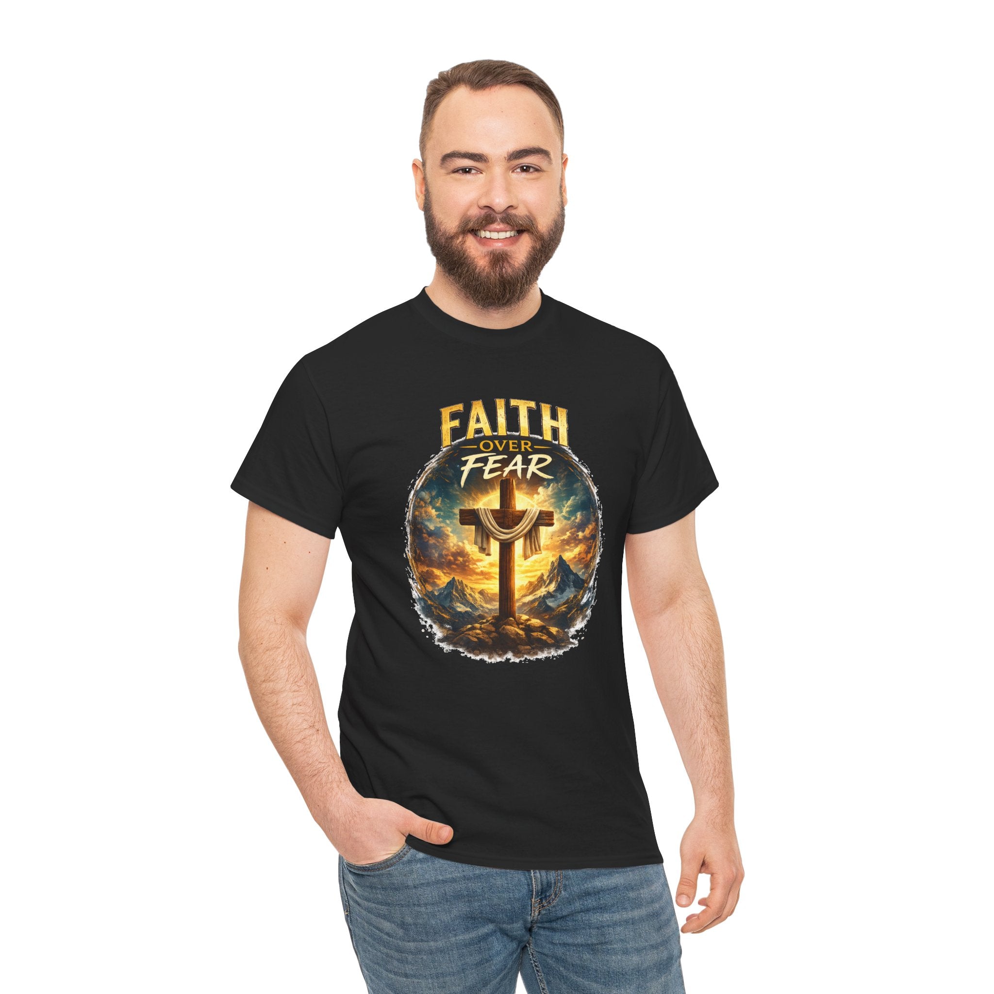 Faith Over Fear Christian T-Shirt | Cross Graphic Tee | Jesus Faith Shirt | Religious Unisex Shirt | Christian Gift for Men & Women