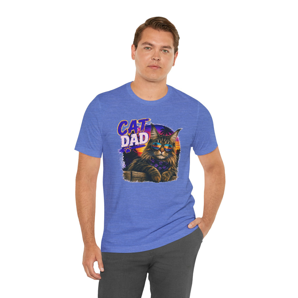 Cat Dad Maine Coon T-Shirt | Retro Sunset Cat Lover Shirt | Funny Cat Dad Gift | Vintage Graphic Tee for Men