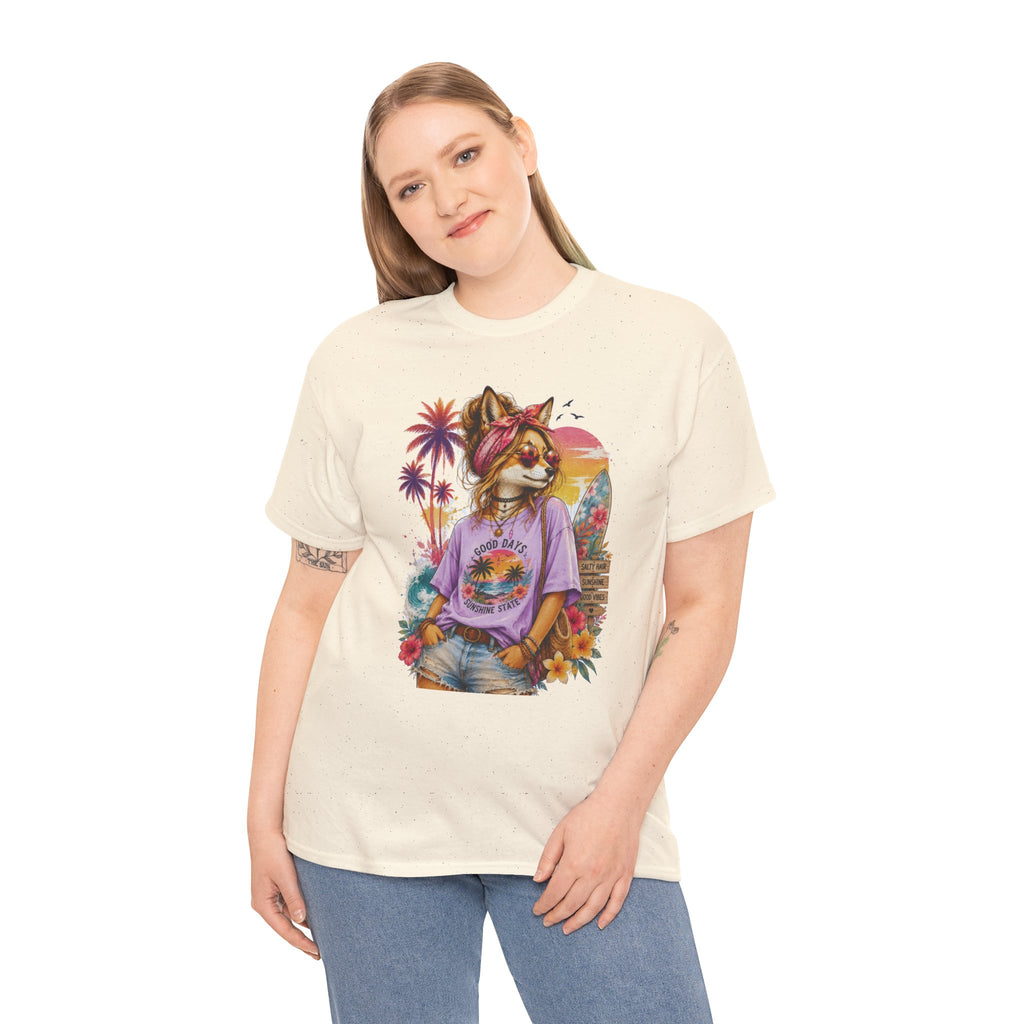 Fox Beach Vibes Shirt, Retro Beach T-Shirt, Summer Sunset Graphic Tee, Coastal Vacation Gift
