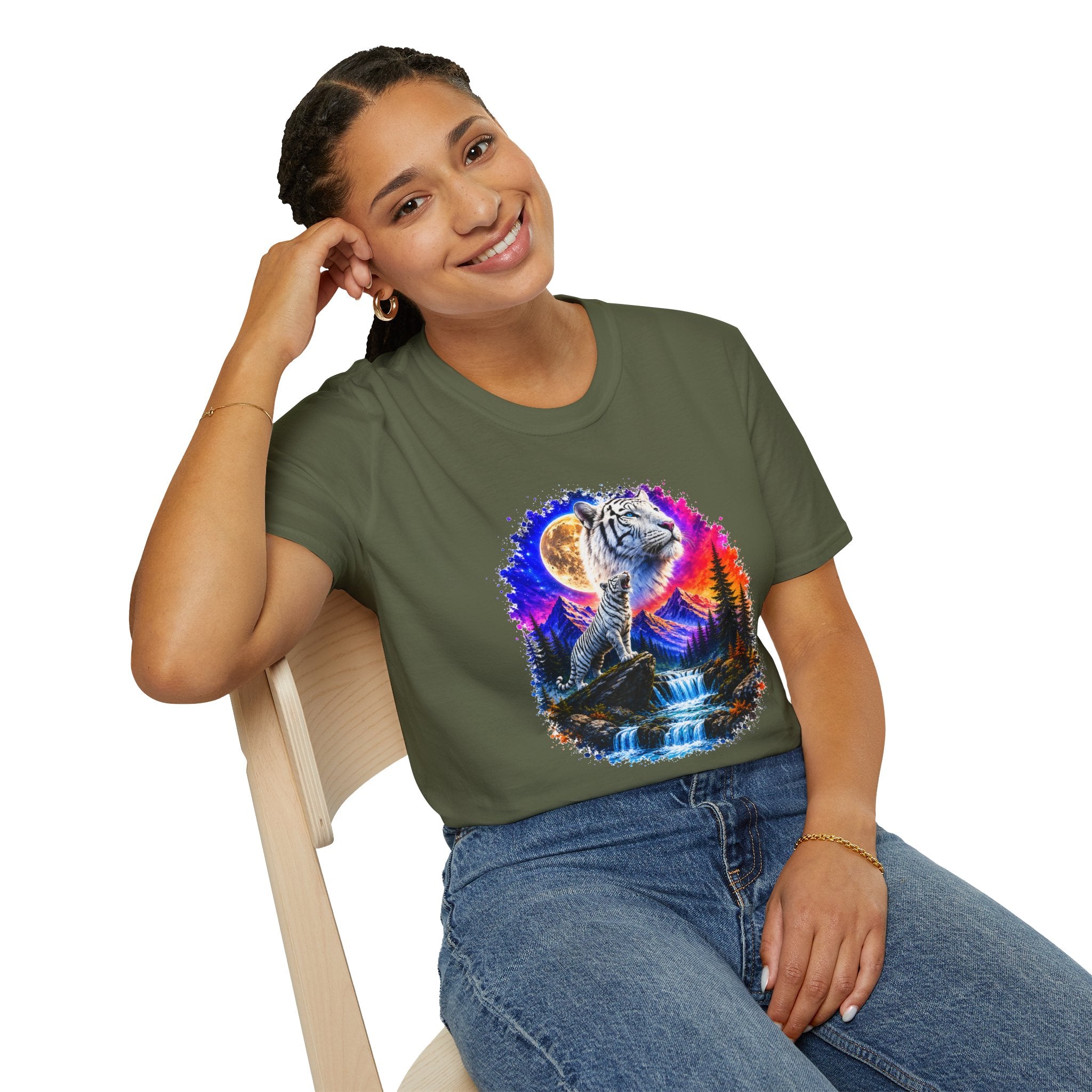 White Tiger Moon T-Shirt | Colorful Wildlife Graphic Tee | Big Cat Lover Gift | Nature Shirt