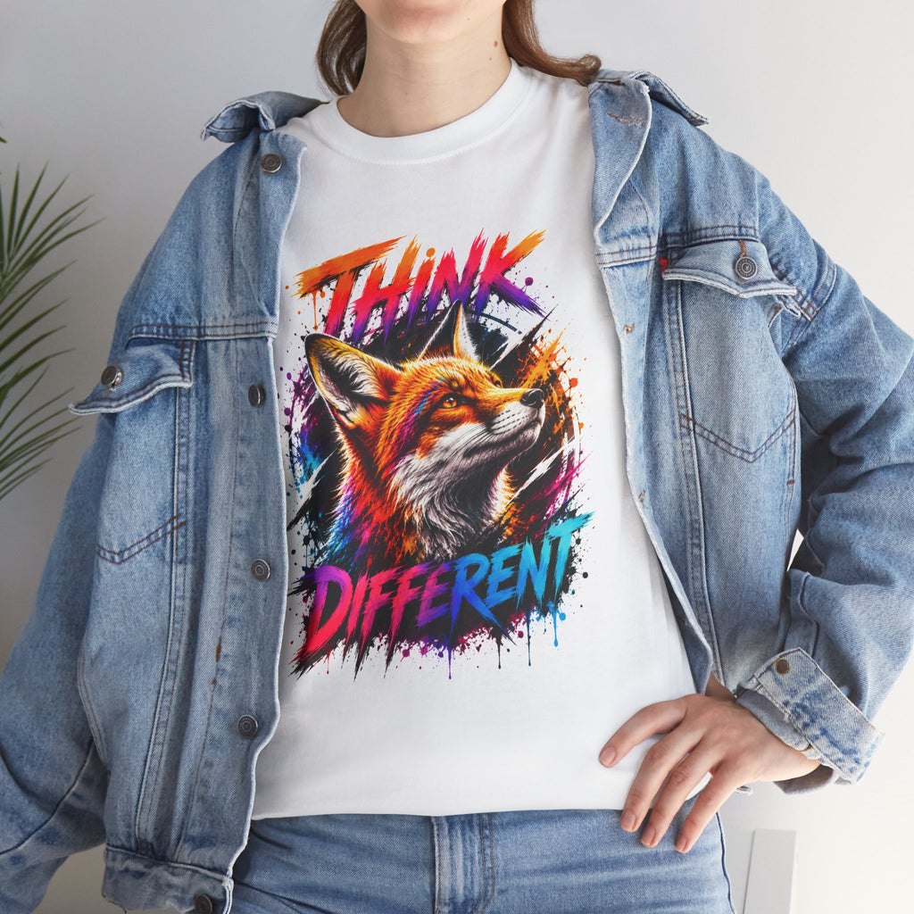 Think Different Fox Shirt, Colorful Fox T-Shirt, Wildlife Graphic Tee, Neon Animal Shirt, Gift for Fox Lovers