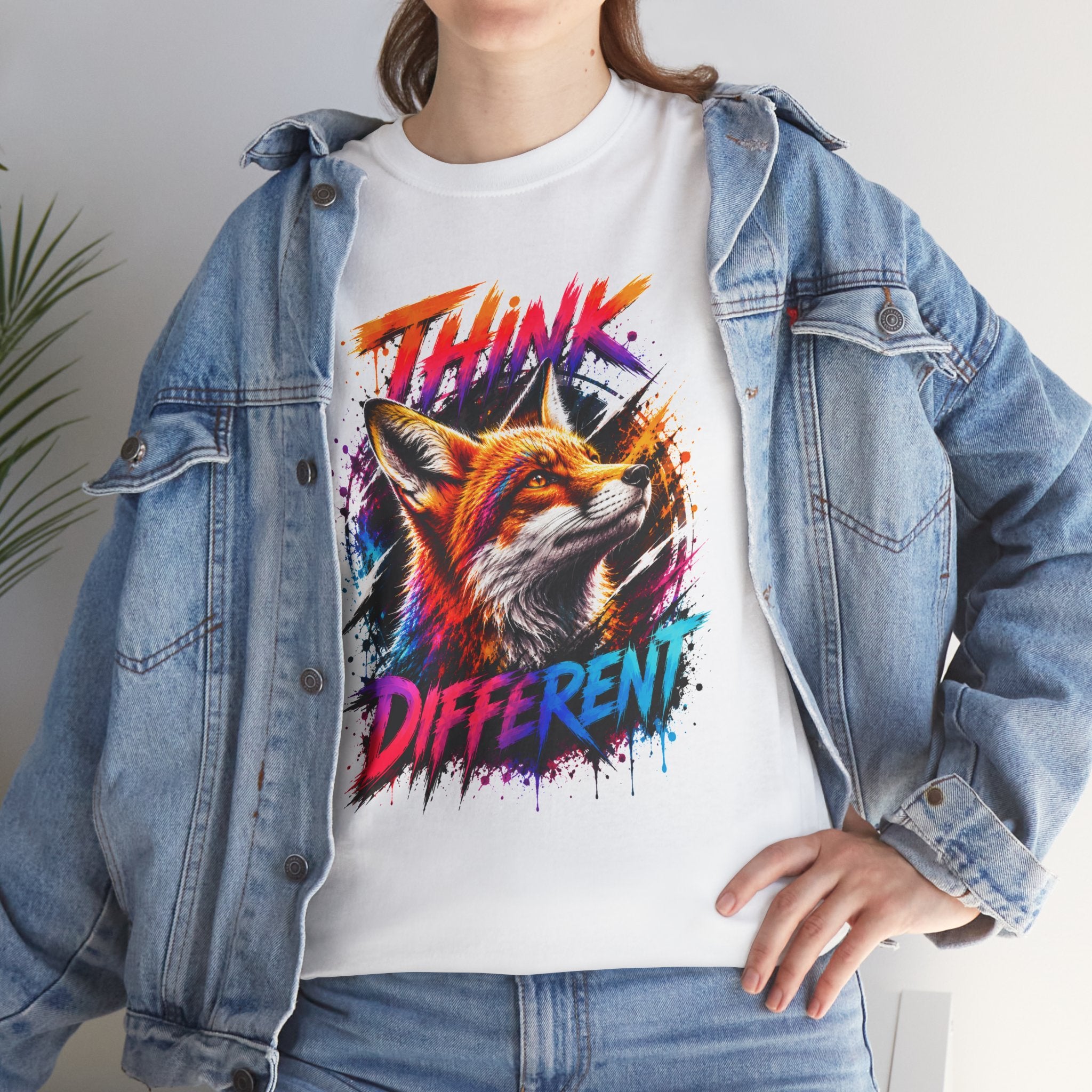 Think Different Fox Shirt, Colorful Fox T-Shirt, Wildlife Graphic Tee, Neon Animal Shirt, Gift for Fox Lovers