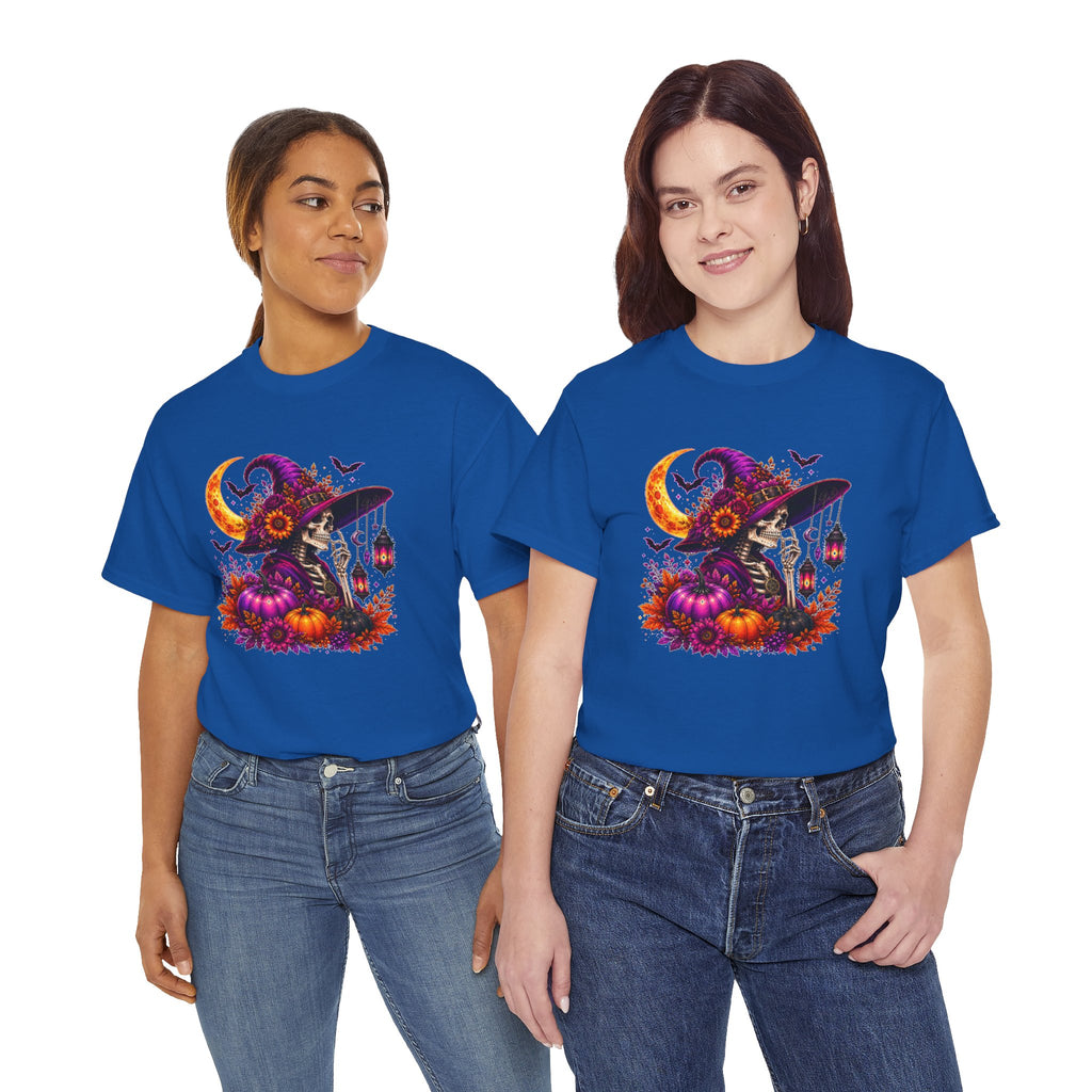 Halloween Witch Skeleton T-Shirt, Spooky Pumpkin Moon Tee, Gothic Fall Graphic Shirt, Halloween Gift for Her