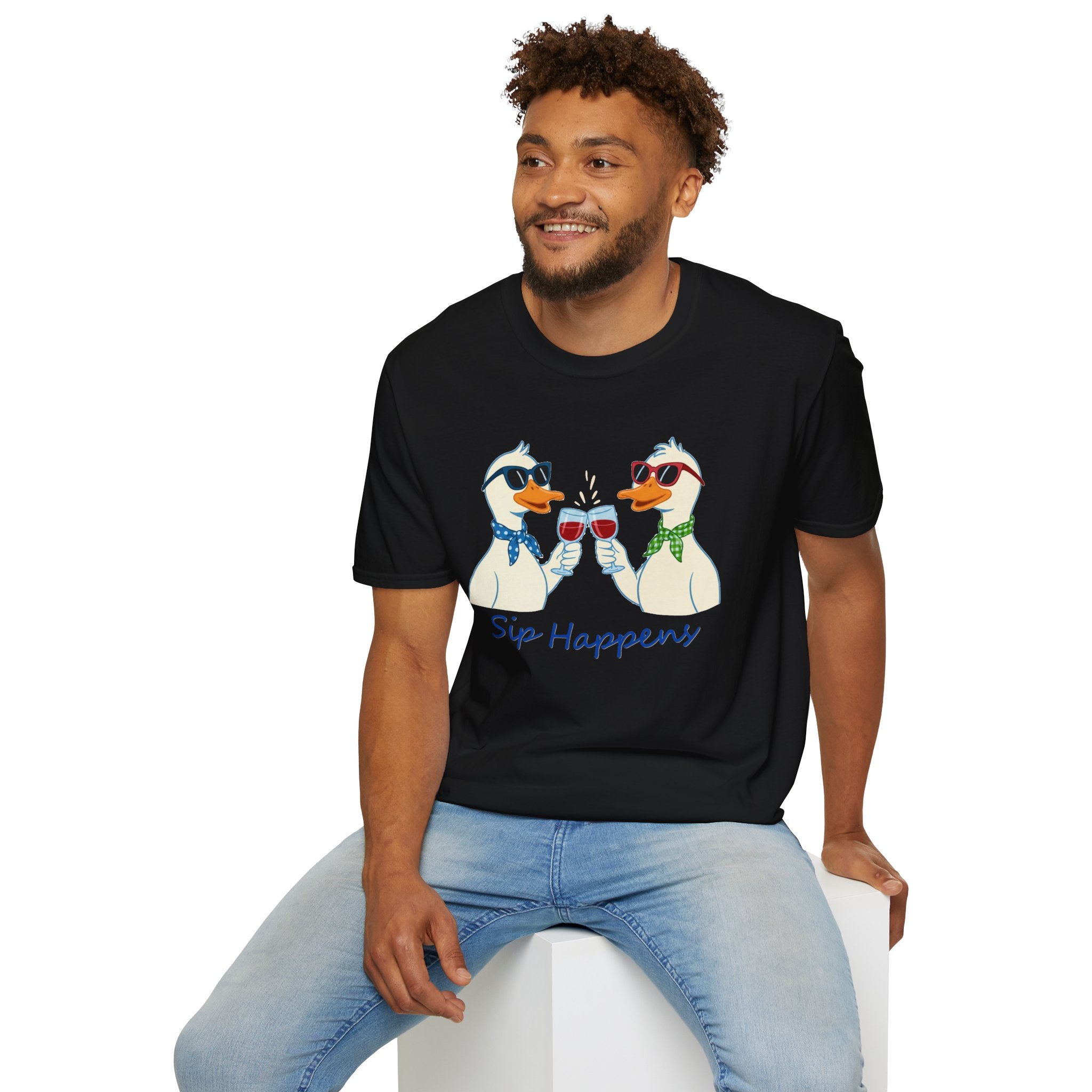 Funny Duck Shirt "Sip Happens" – Cute Drinking Ducks T-Shirt, Wine Lover Gift, Humor Graphic Tee, Casual Unisex Shirt