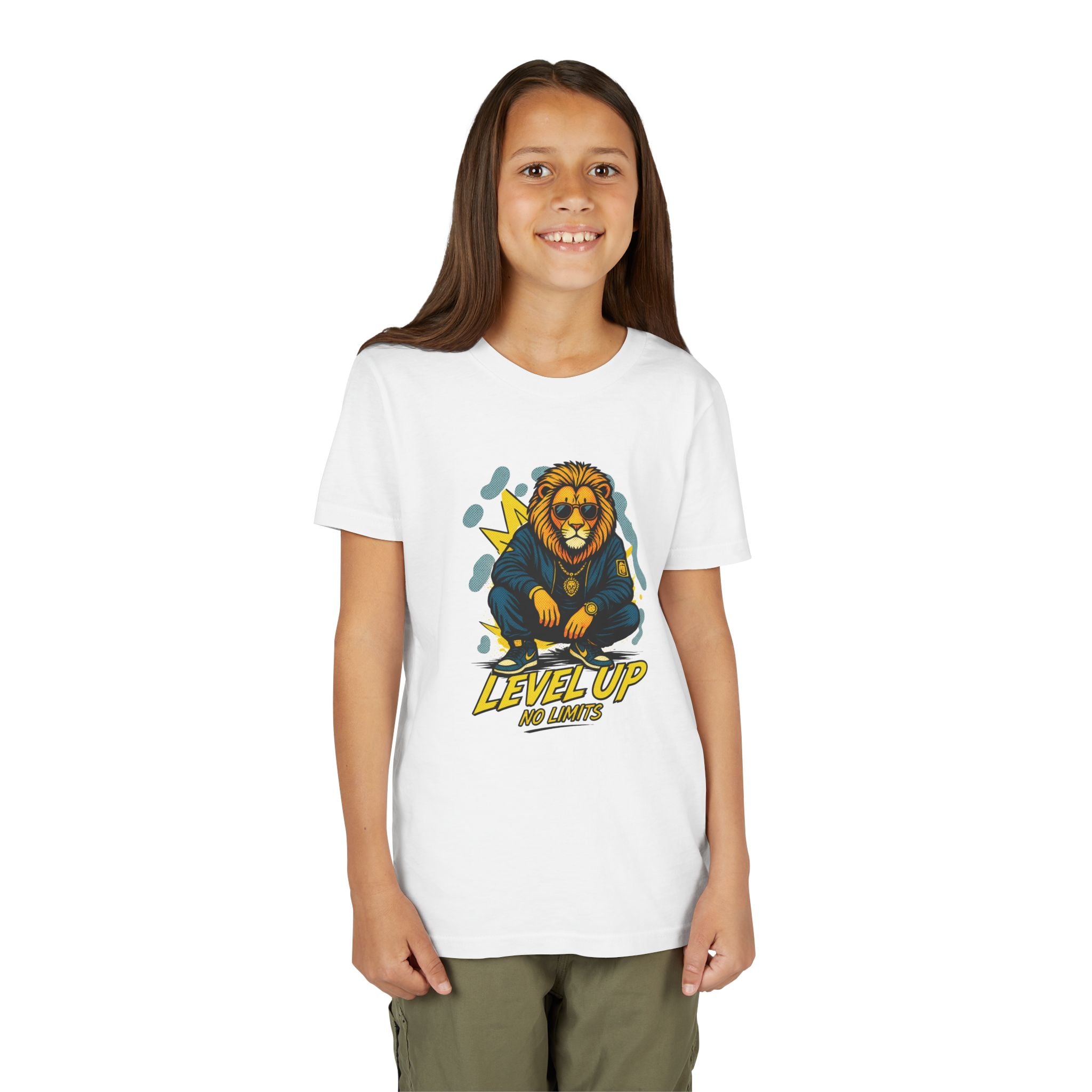 Youth Tee — 'Level Up No Limits' Lion Graphic Shirt
