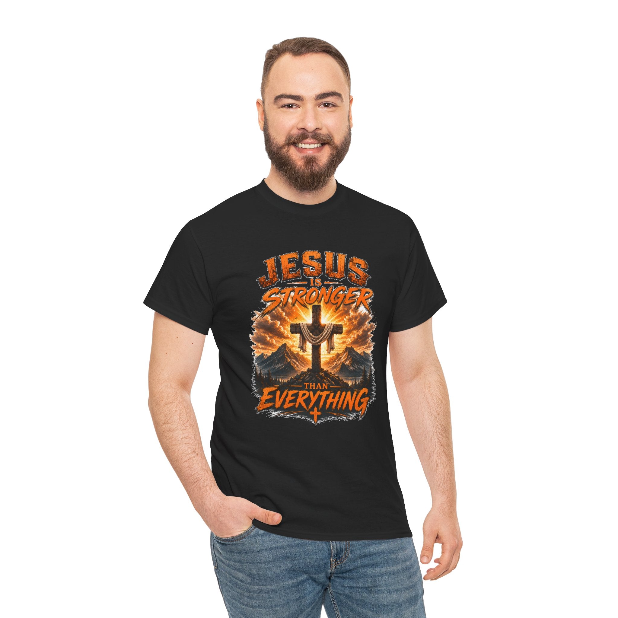 Jesus Is Stronger Than Everything Christian T-Shirt | Faith Cross Graphic Tee | Religious Unisex Shirt | Christian Gift