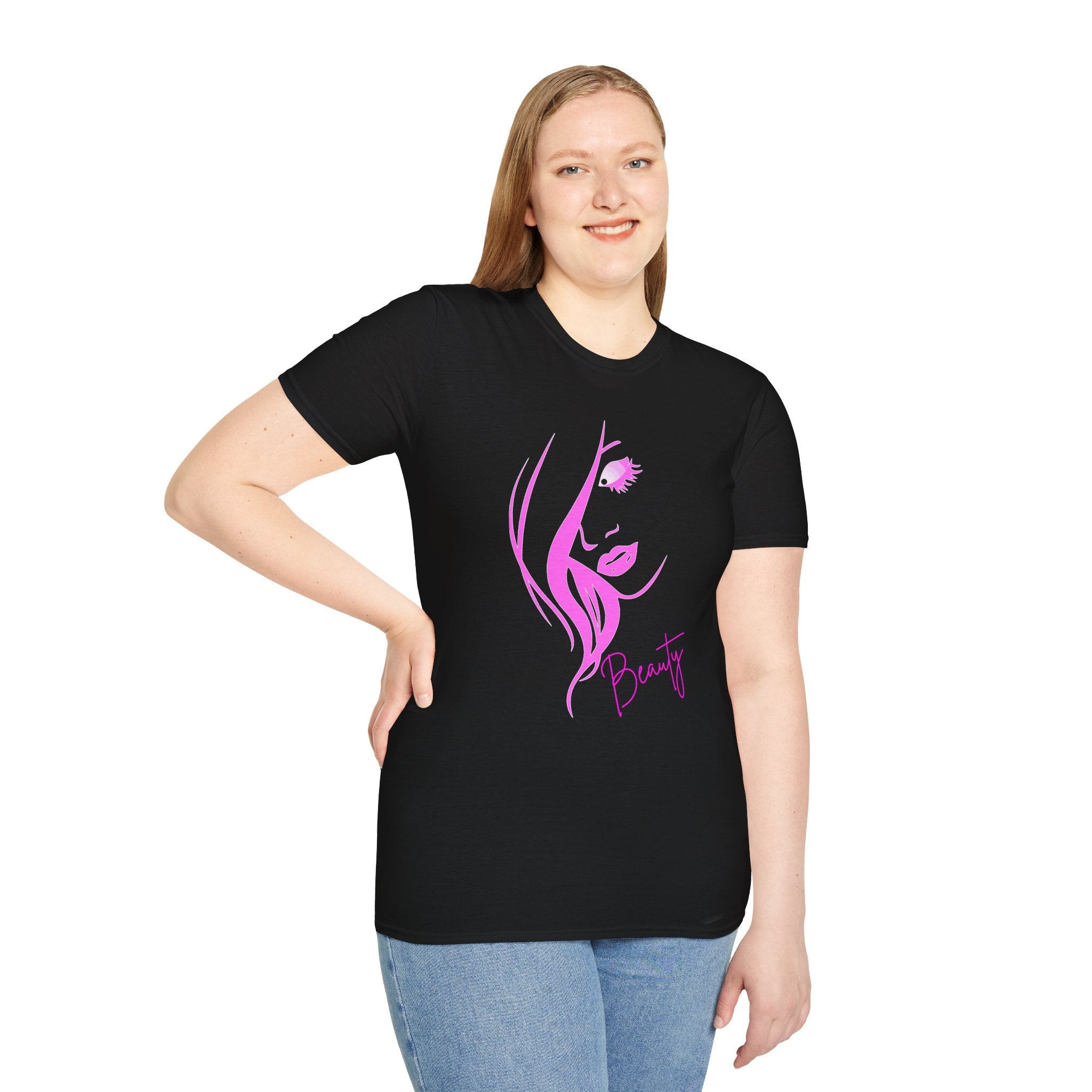 Beauty Face Line Art T-Shirt, Makeup Artist Shirt, Aesthetic Pink Graphic Tee, Gift for Women