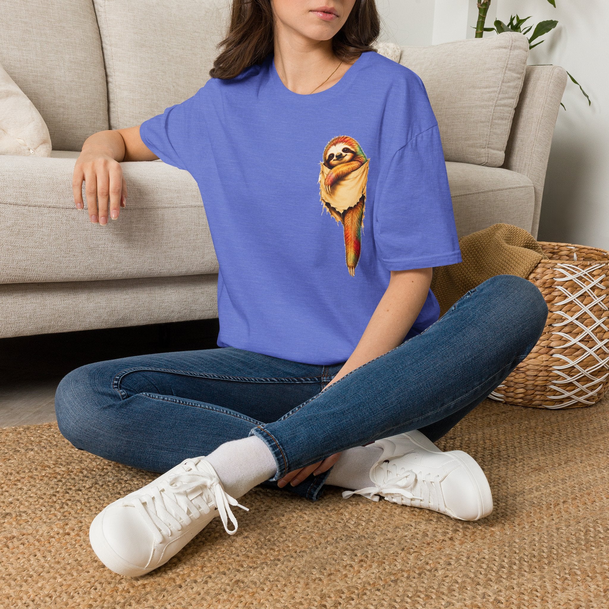 Sloth Pocket Tee — Cute Hugging Sloth Graphic T-Shirt