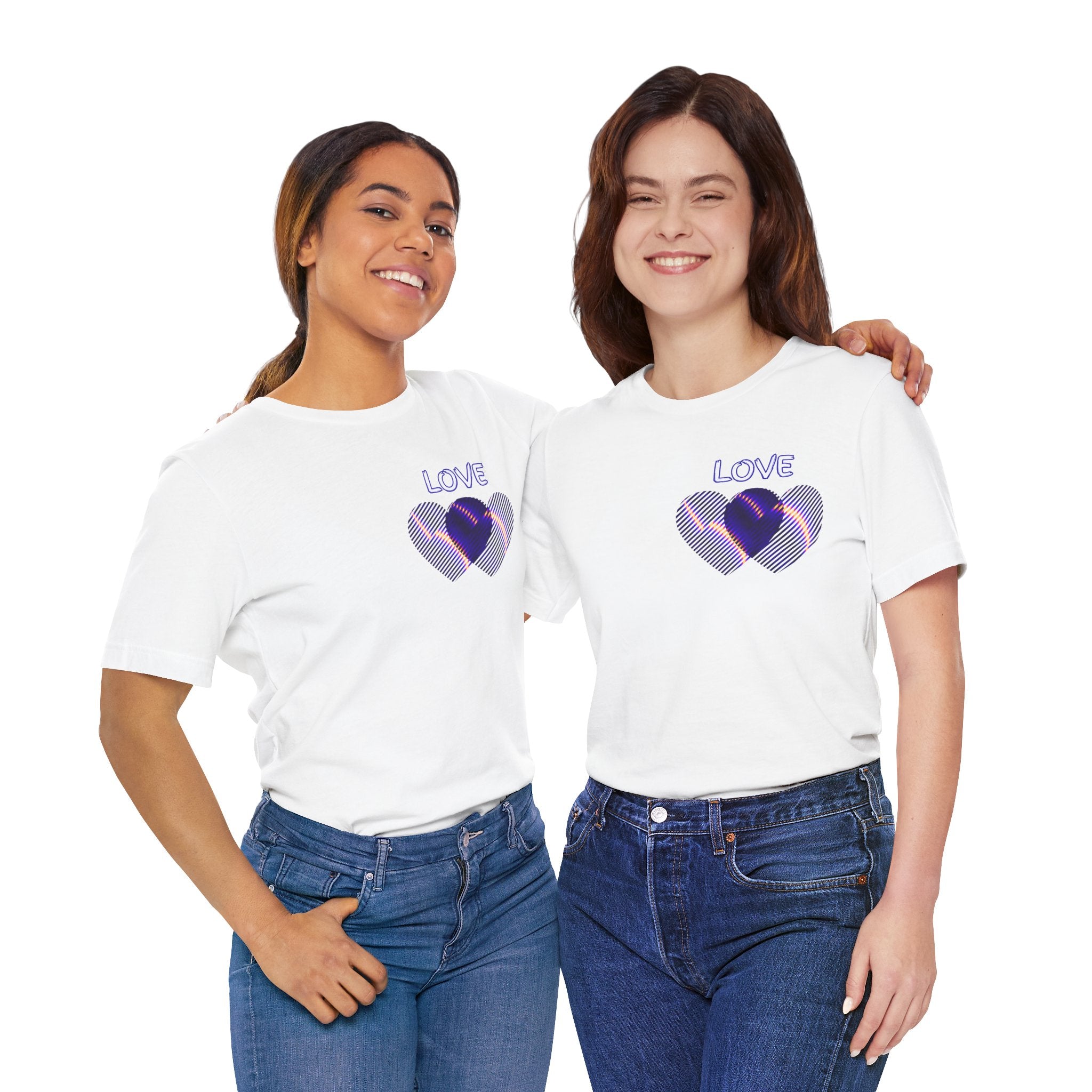 Love Heart Graphic Tee — Retro Purple Striped Hearts