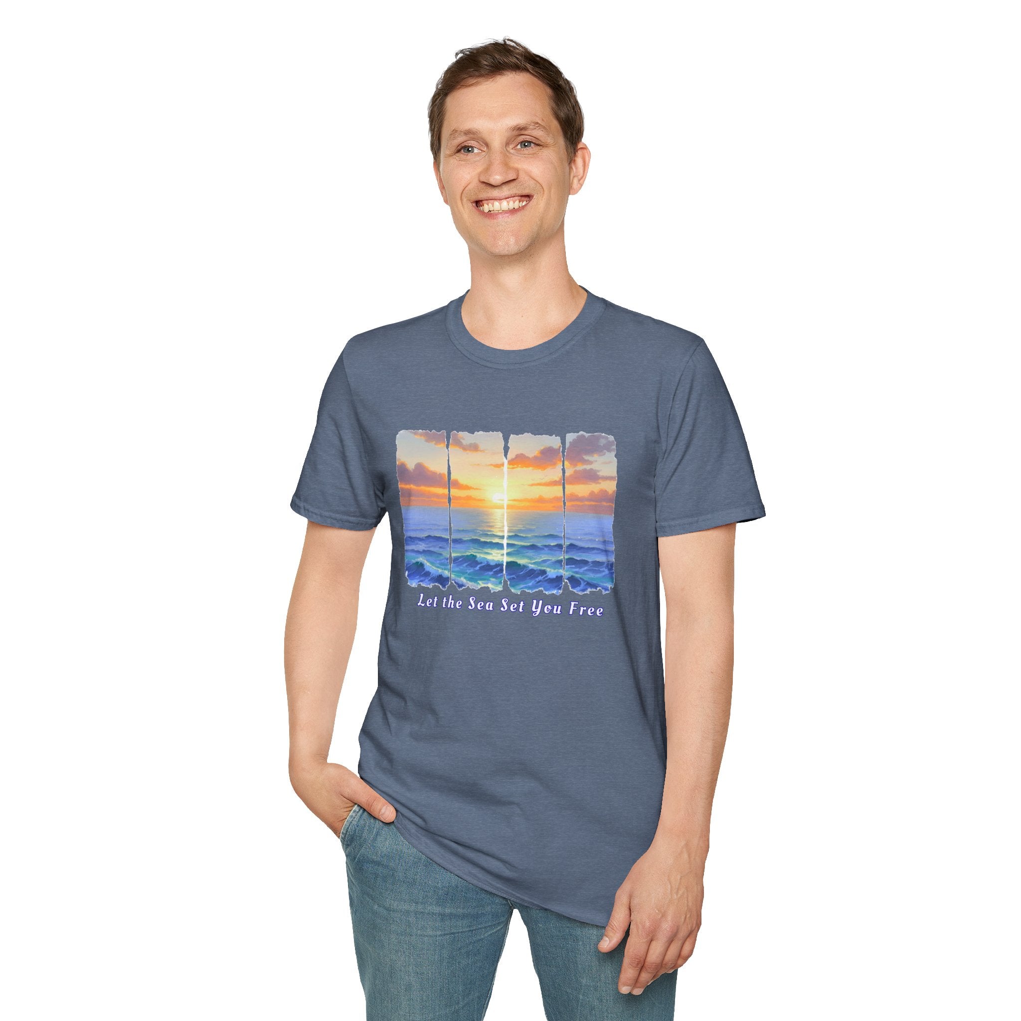 Sunset Ocean Shirt Let the Sea Set You Free Beach T Shirt Summer Vacation Tee Aesthetic Sea Wave Graphic Shirt