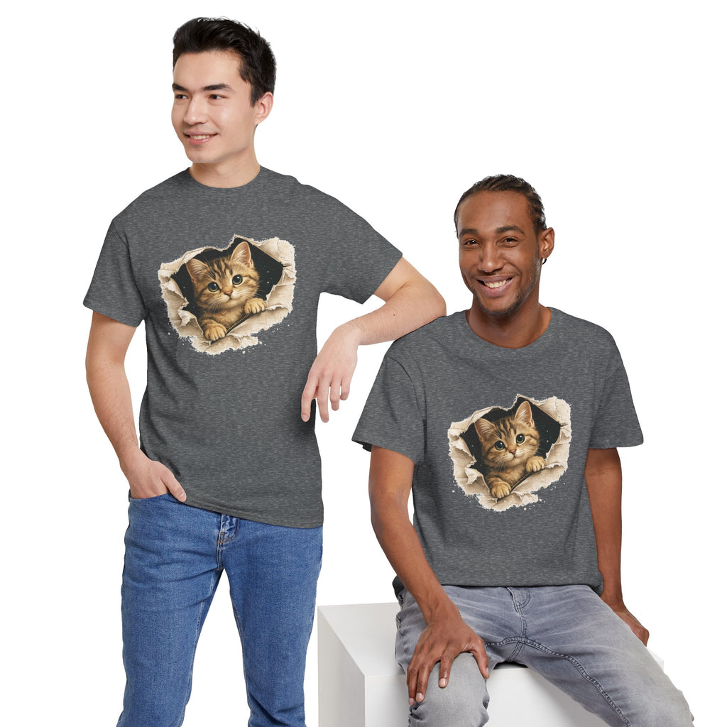 Cat Peeking Through Hole T-Shirt — Cute Kitten Graphic Tee