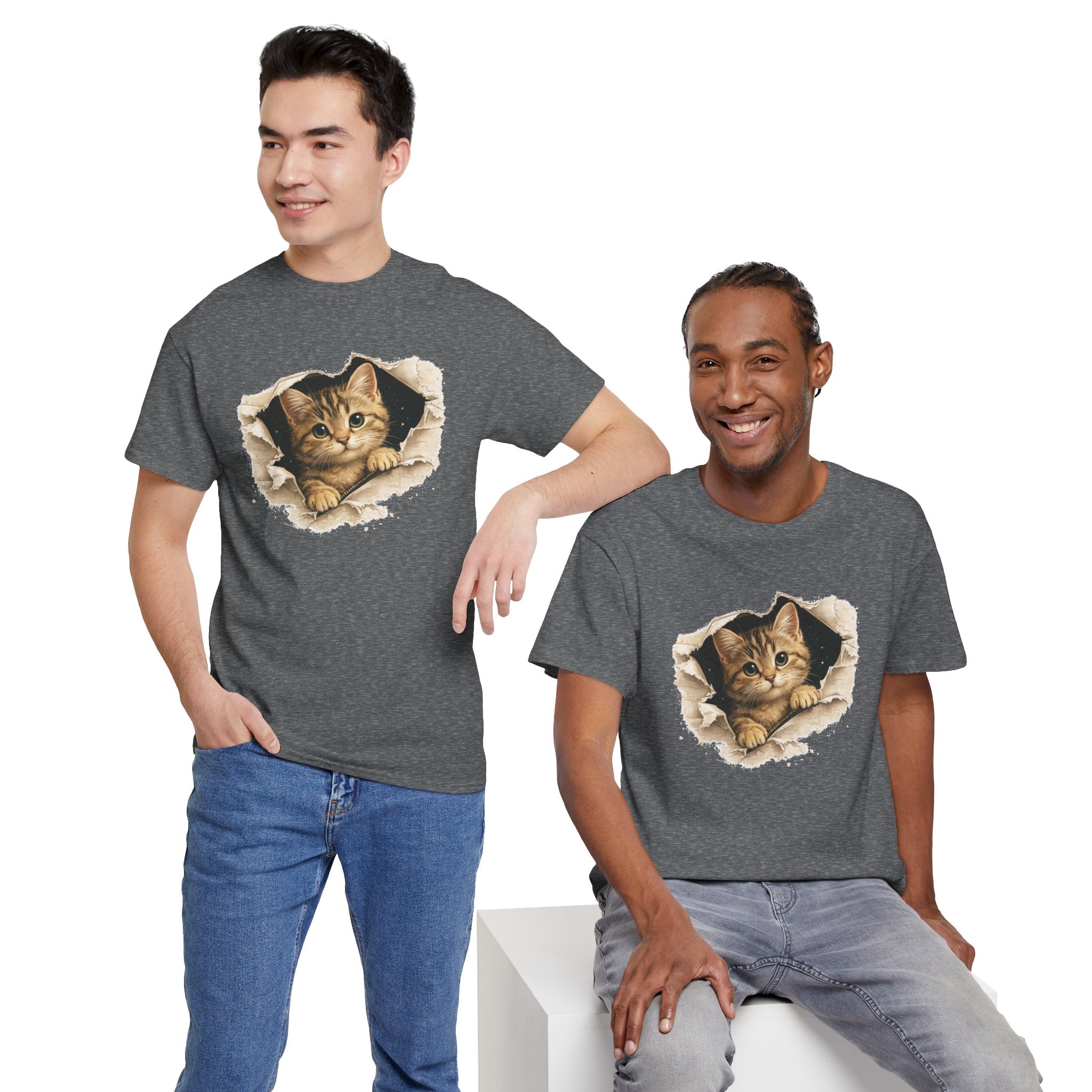 Cat Peeking Through Hole T-Shirt — Cute Kitten Graphic Tee