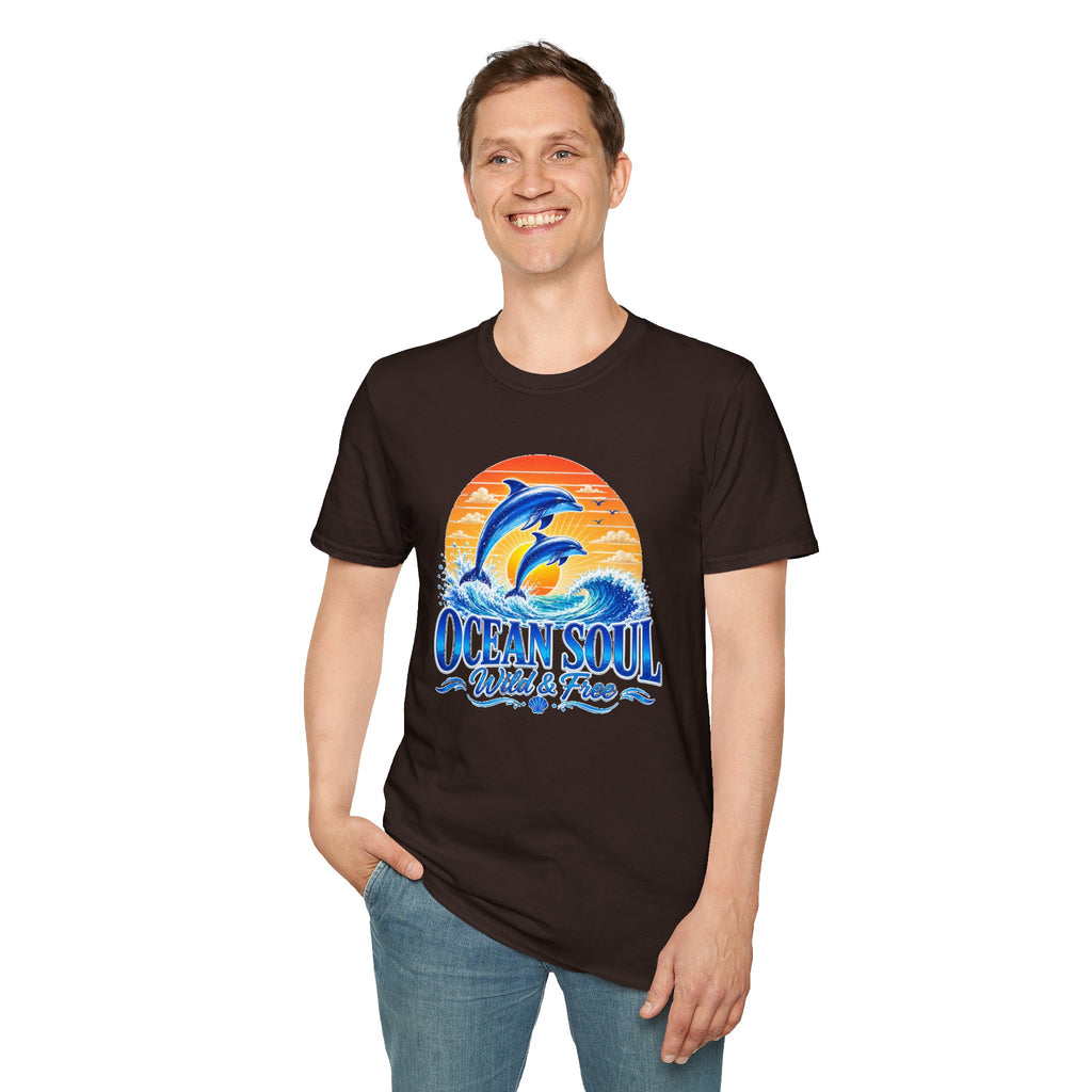Ocean Soul Dolphin T-Shirt | Wild & Free Beach Tee | Coastal Summer Shirt | Ocean Lover Gift | Dolphin Graphic Unisex Tee
