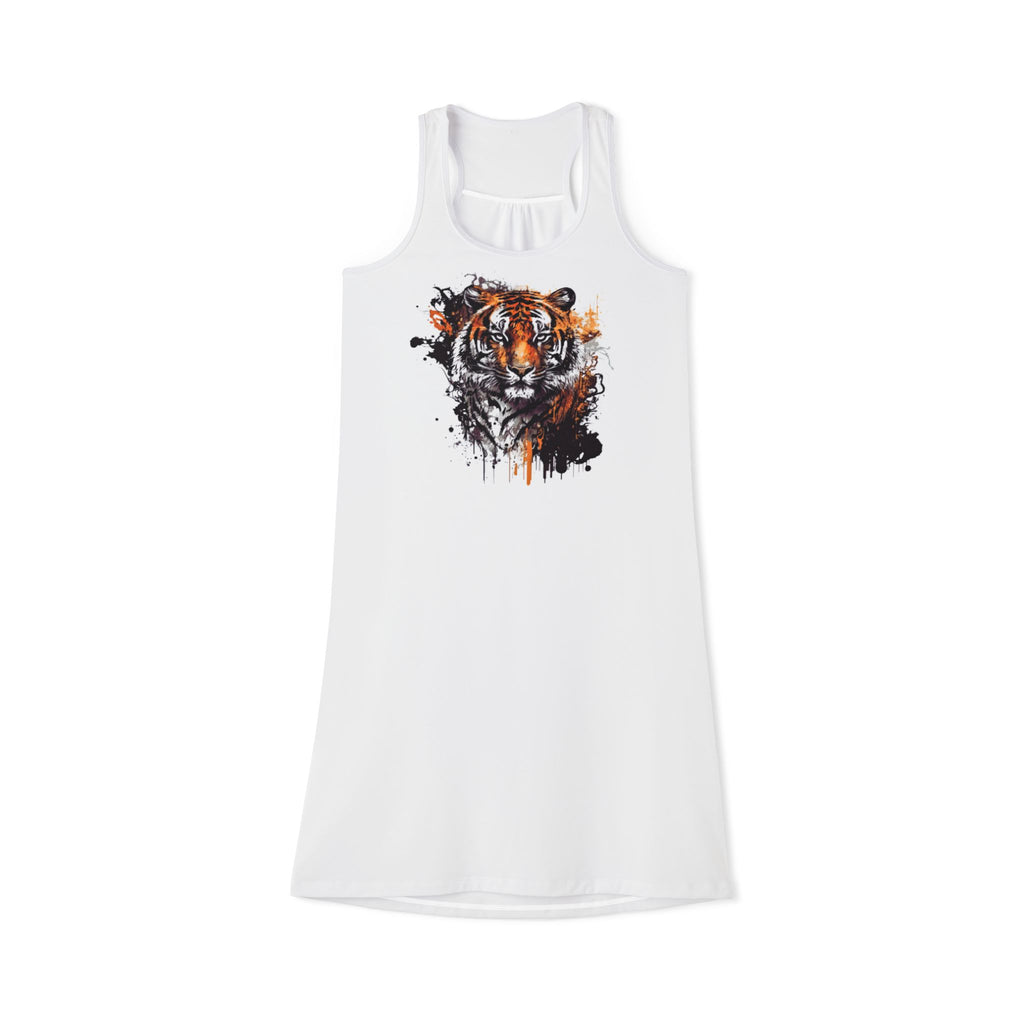 Tiger Watercolor Racerback Summer Dress — Artistic Floral Tiger Print