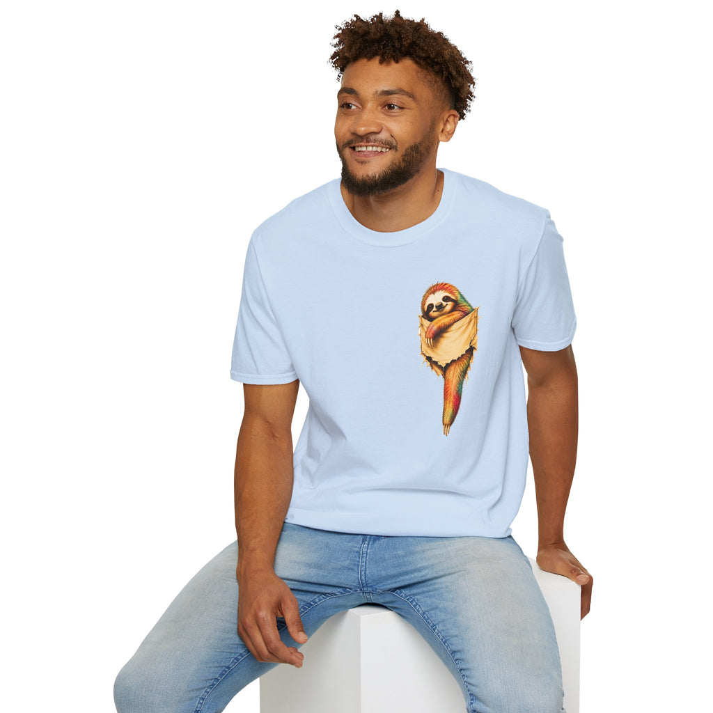 Sloth Pocket Tee — Cute Hugging Sloth Graphic T-Shirt