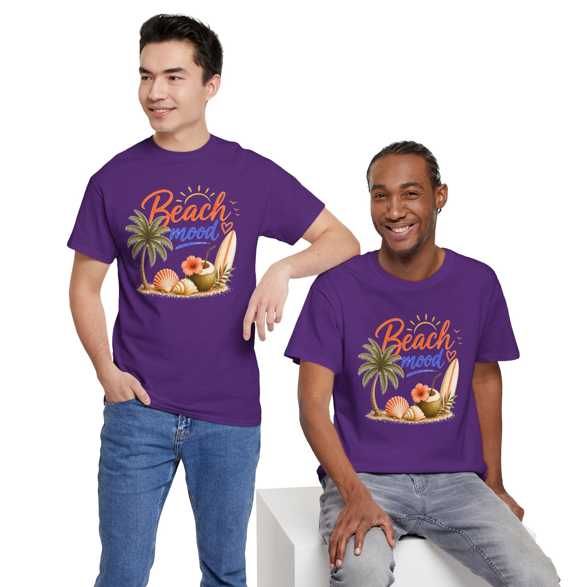Beach Mood T-Shirt - Tropical Palm, Seashell Graphic Tee