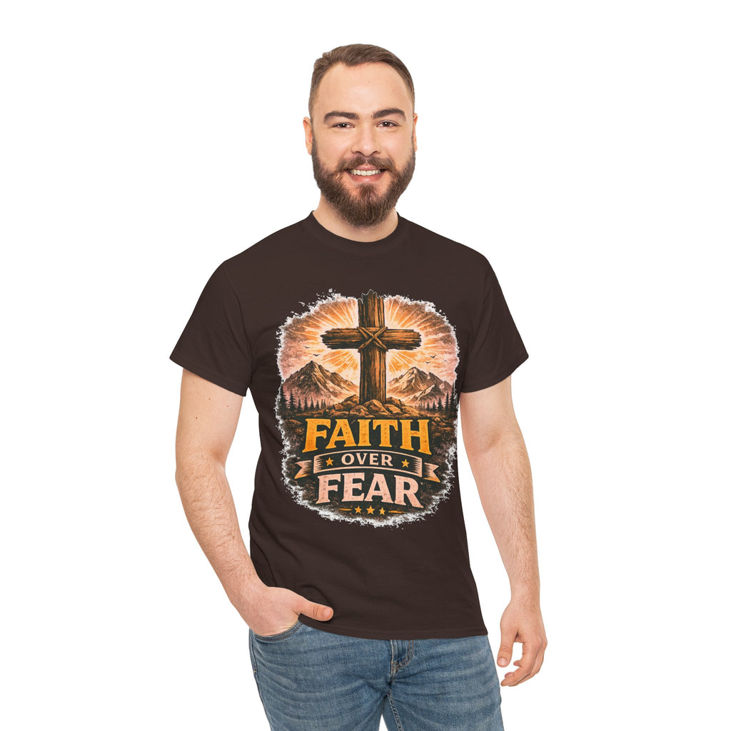 Faith Over Fear T-Shirt | Christian Cross Shirt | Religious Graphic Tee | Bible Verse Gift | Men's Faith Shirt
