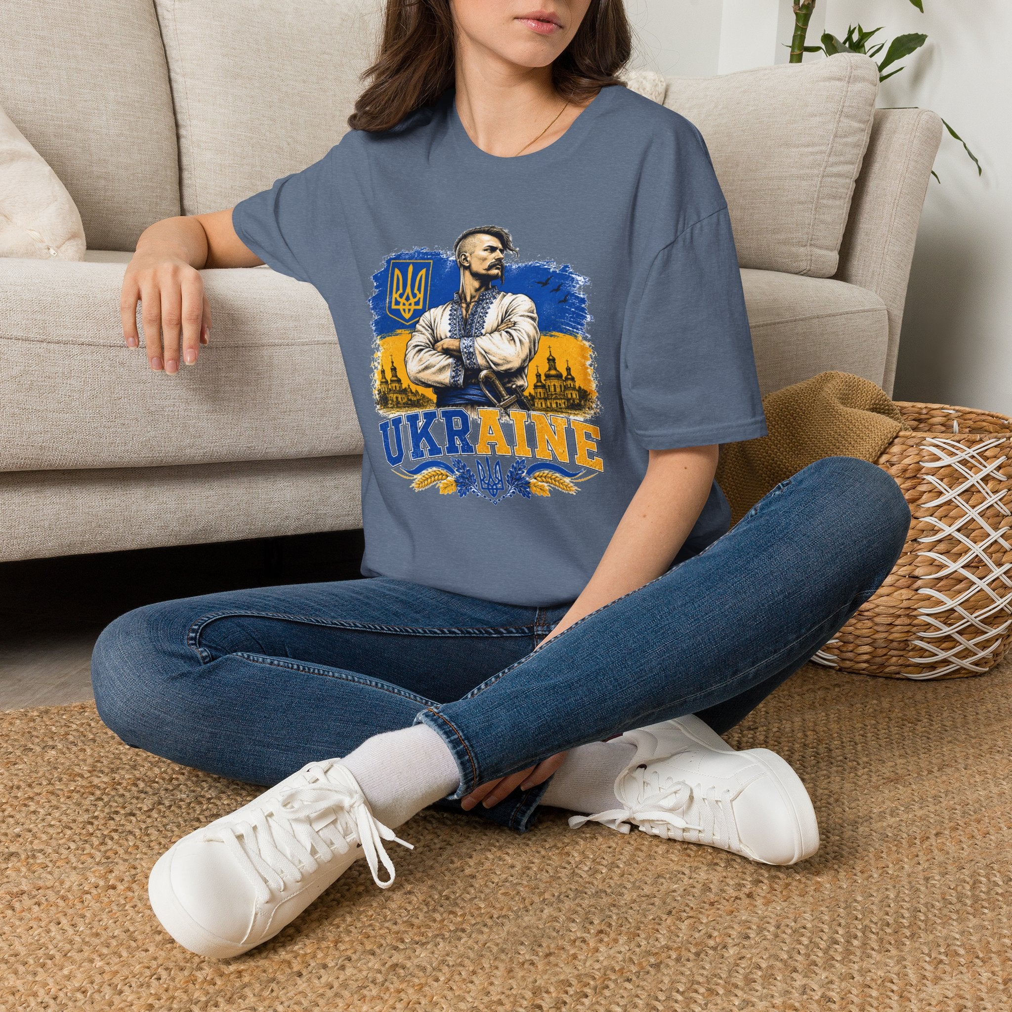 T-Shirt — Ukraine Cossack Patriotic Tee with Tryzub Crest
