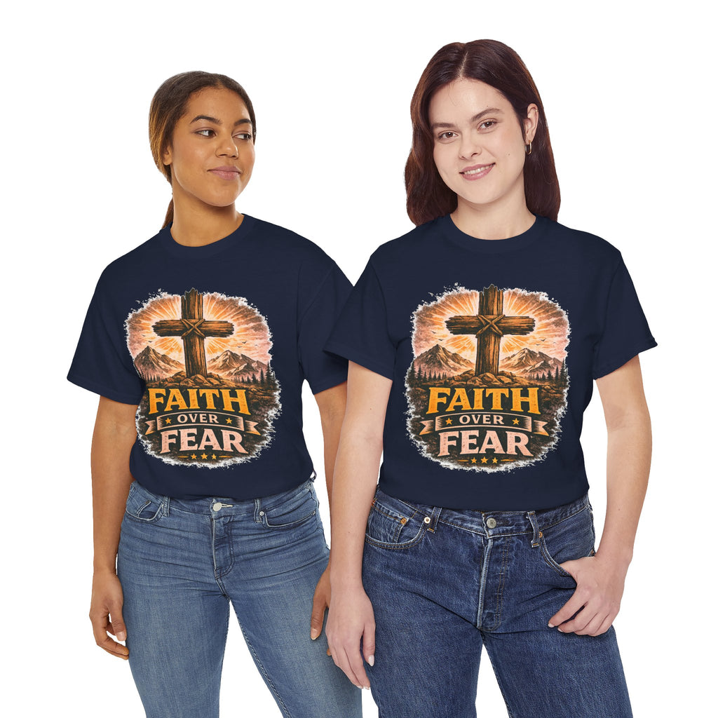 Faith Over Fear T-Shirt | Christian Cross Shirt | Religious Graphic Tee | Bible Verse Gift | Men's Faith Shirt