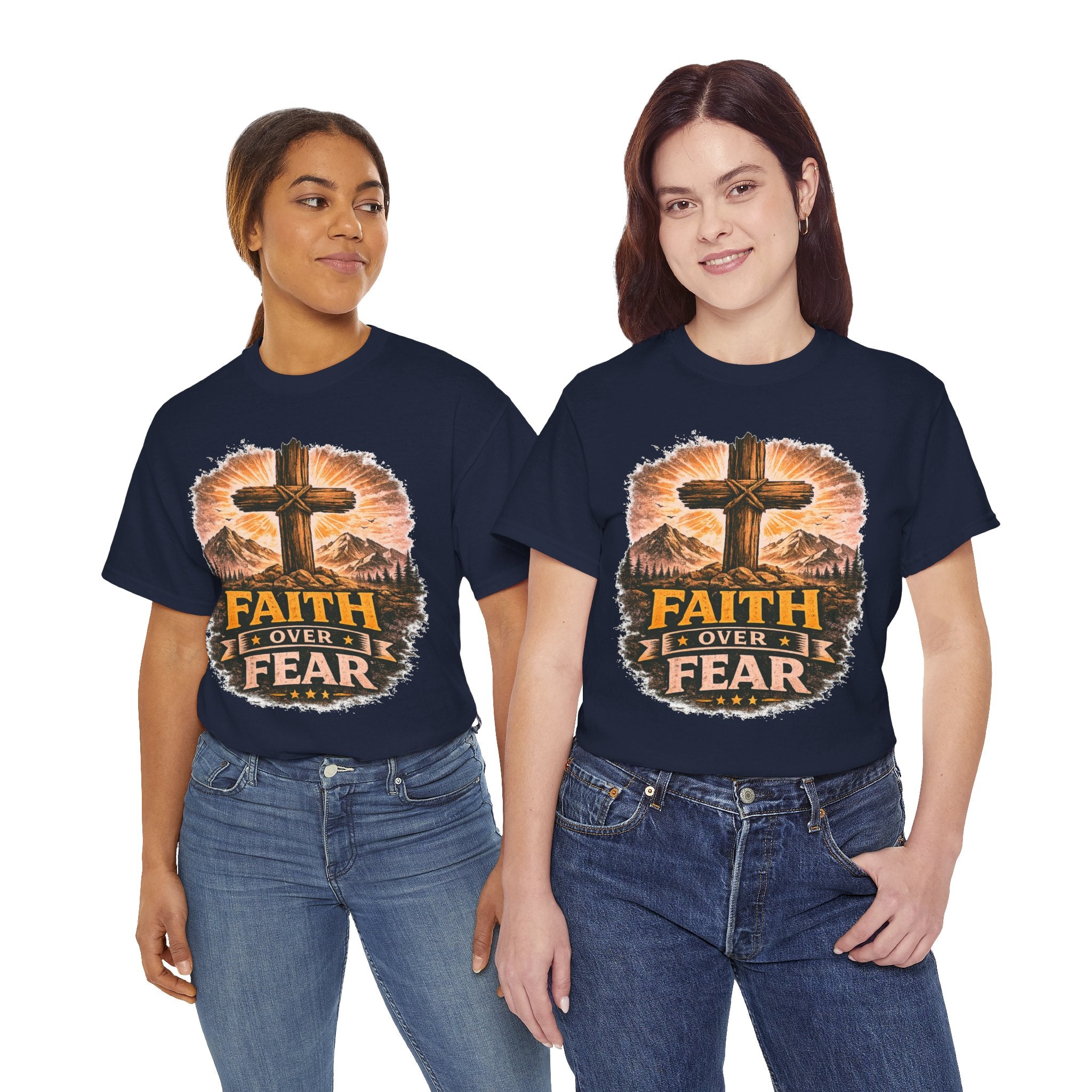Faith Over Fear T-Shirt | Christian Cross Shirt | Religious Graphic Tee | Bible Verse Gift | Men's Faith Shirt