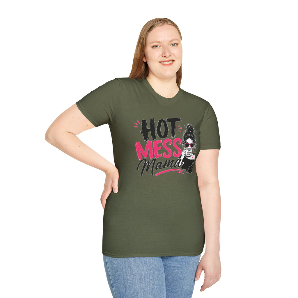 Hot Mess Mama Coffee Lover Shirt, Funny Mom Life Graphic Tee, Caffeine Humor T-Shirt for Moms