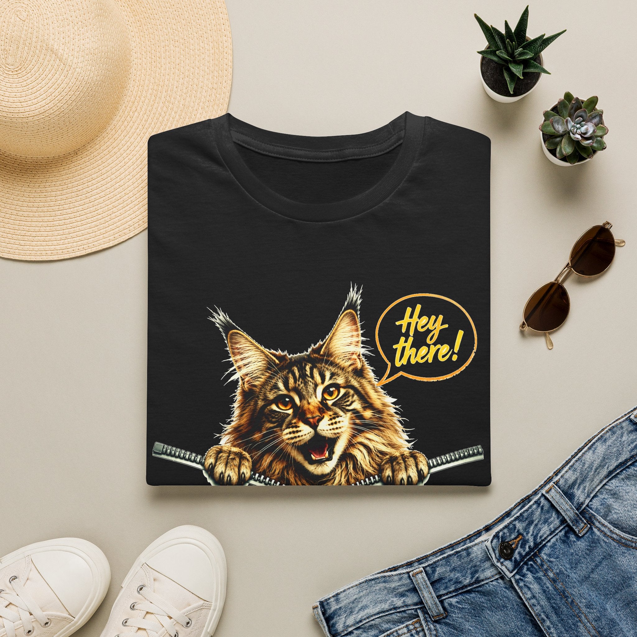 Cute Maine Coon Cat Shirt, Funny Cat Lover Tee, Hey There Cat Graphic T-Shirt, Cute Animal Shirt, Gift for Cat Mom, Unisex Tee