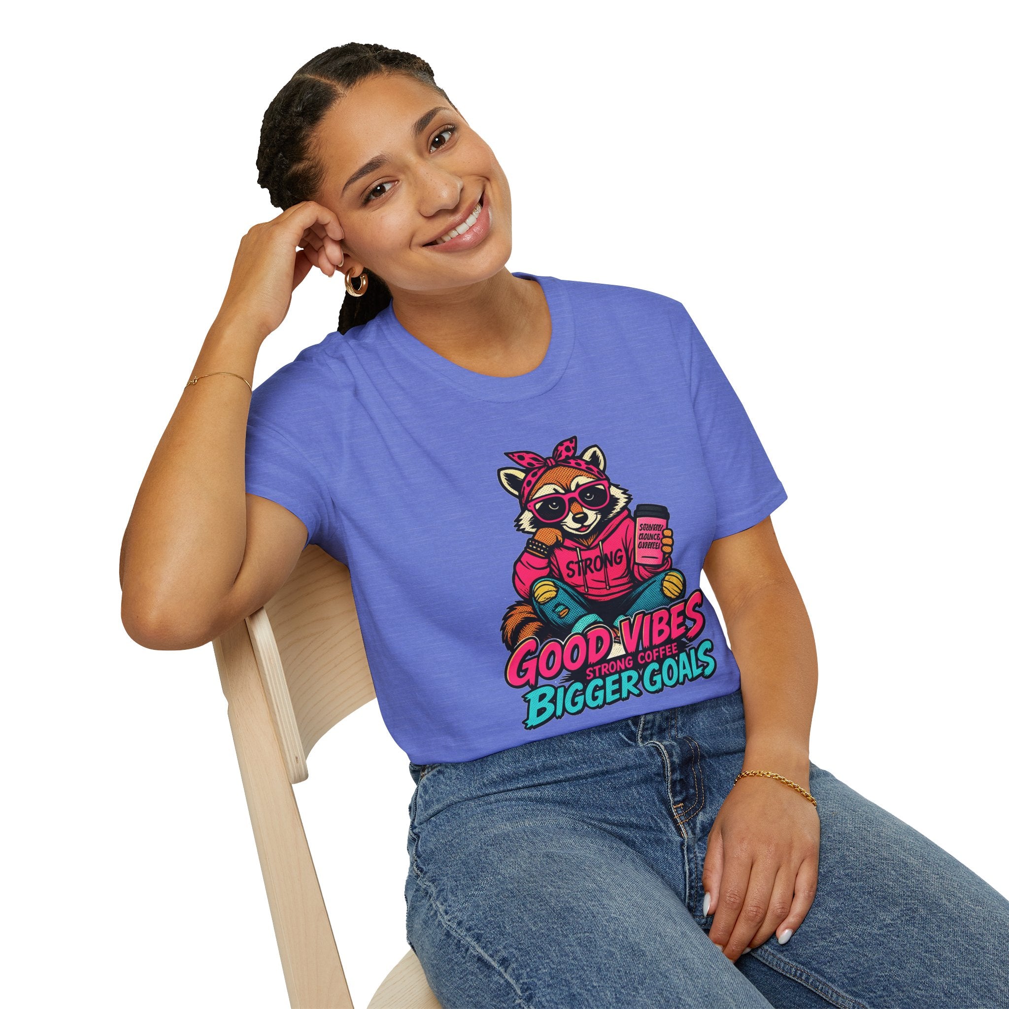 Good Vibes Bigger Goals T-Shirt — Raccoon Coffee Motivation Tee