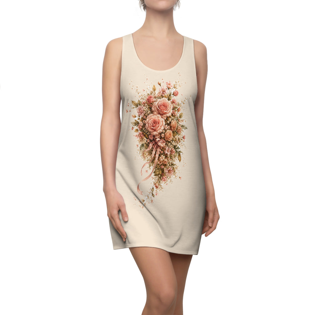 Racerback Dress - Vintage Pink Rose Bouquet Floral Print