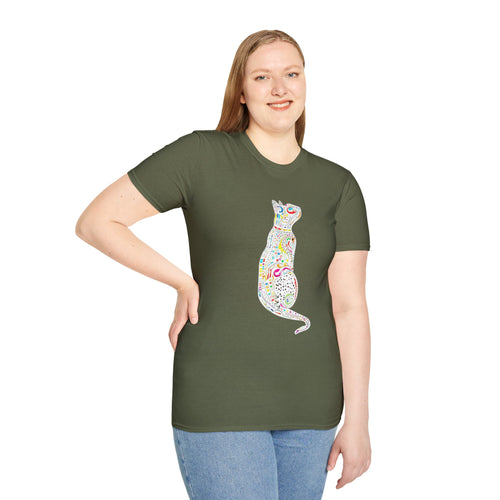 Cat Lover Shirt, Colorful Cat Graphic T-Shirt, Cute Cat Silhouette Tee