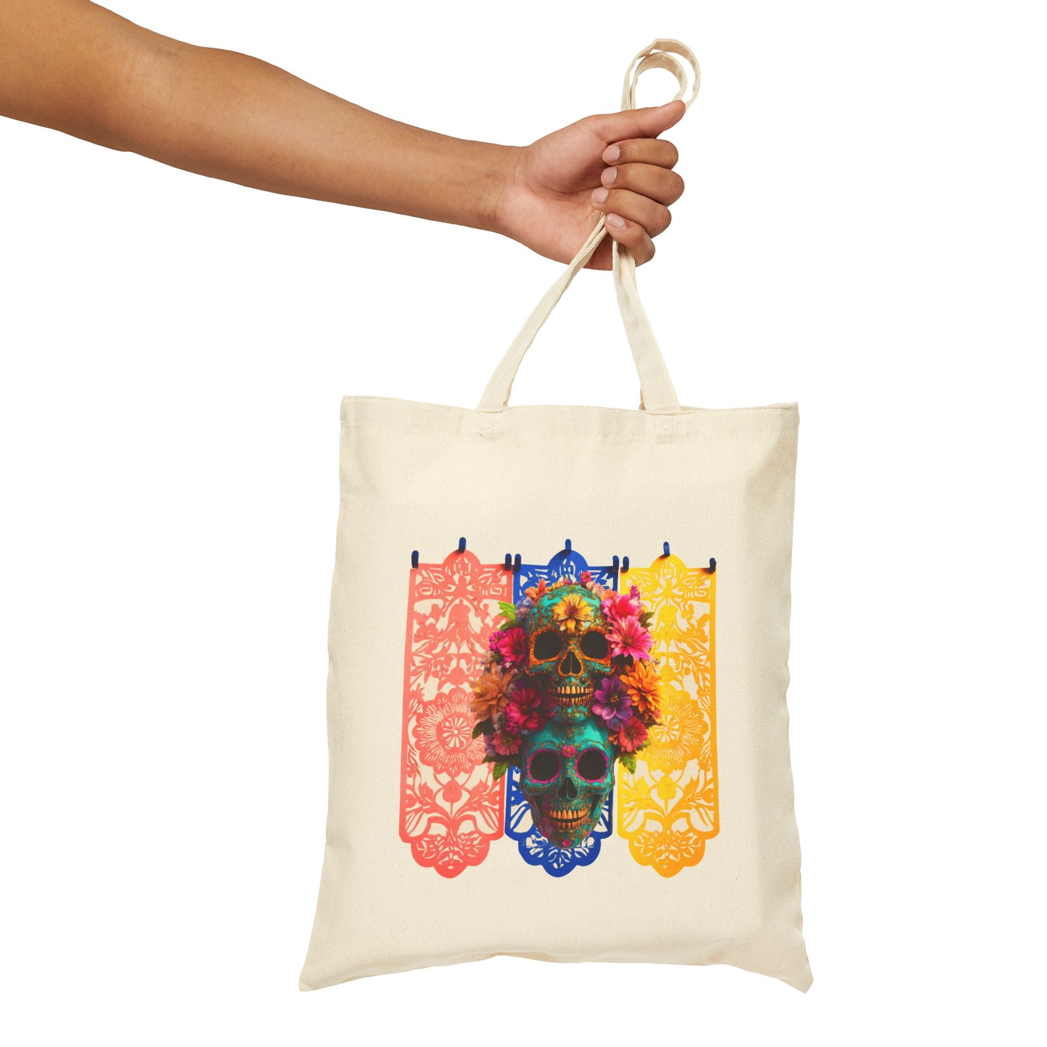 Day of the Dead Floral Skull Tote Bag, Sugar Skull Bag, Dia de los Muertos Tote