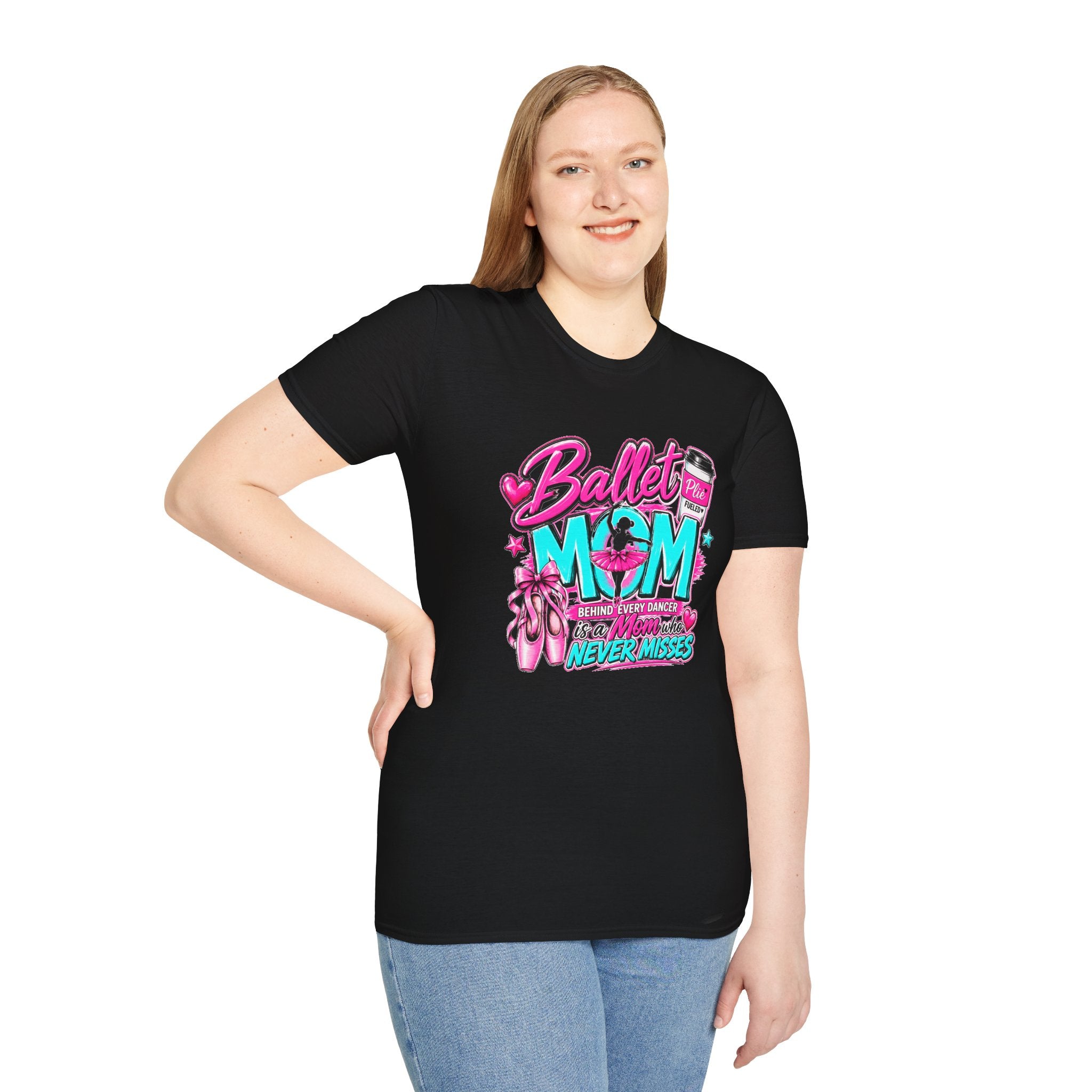 Ballet Mom T-Shirt — "Being Every Dancer's Mom" Pink Ballet Shoes & Coffee Design