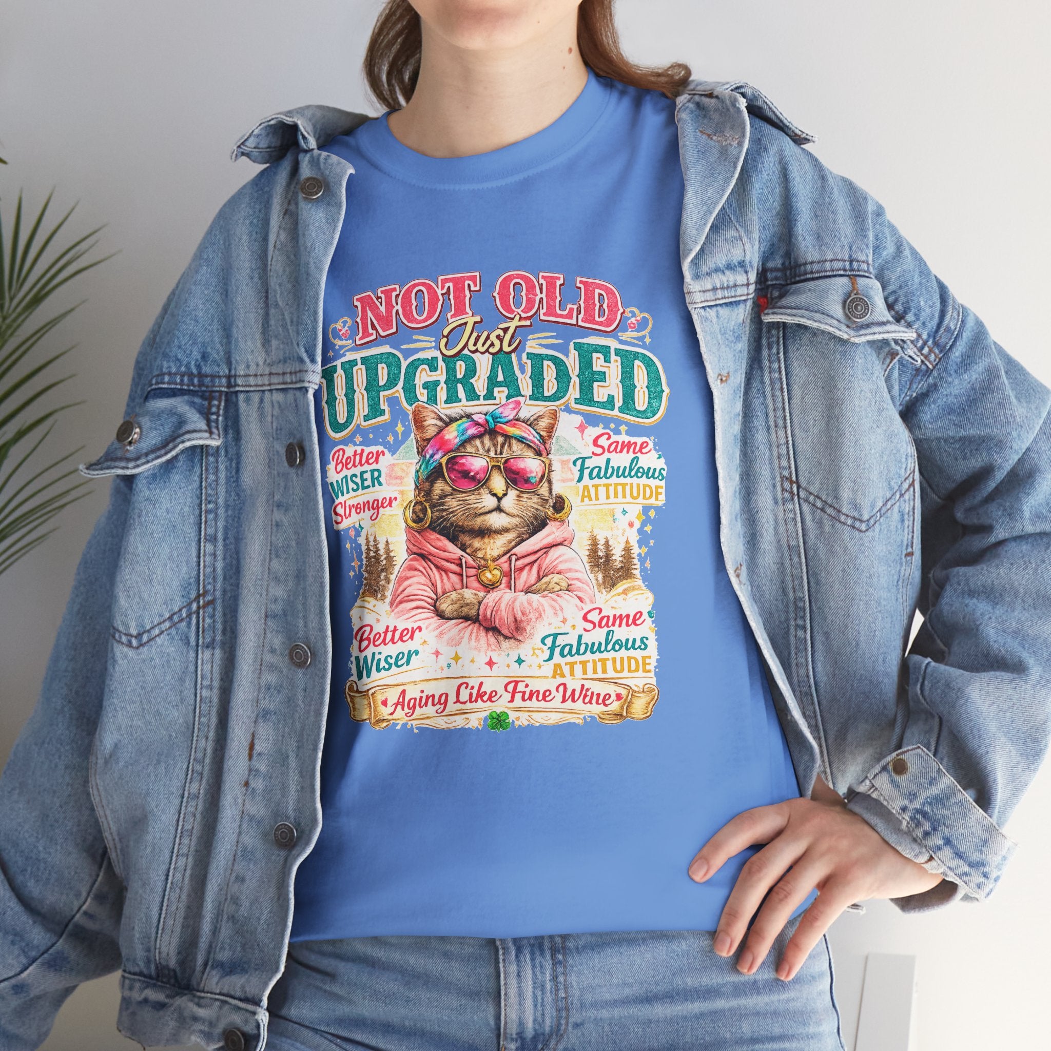 Not Old Just Upgraded Cat T-Shirt | Funny Cat Lover Tee | Vintage Birthday Shirt | Cute Kitty Graphic Tee | Gift for Cat Mom | Cat Lover Gift