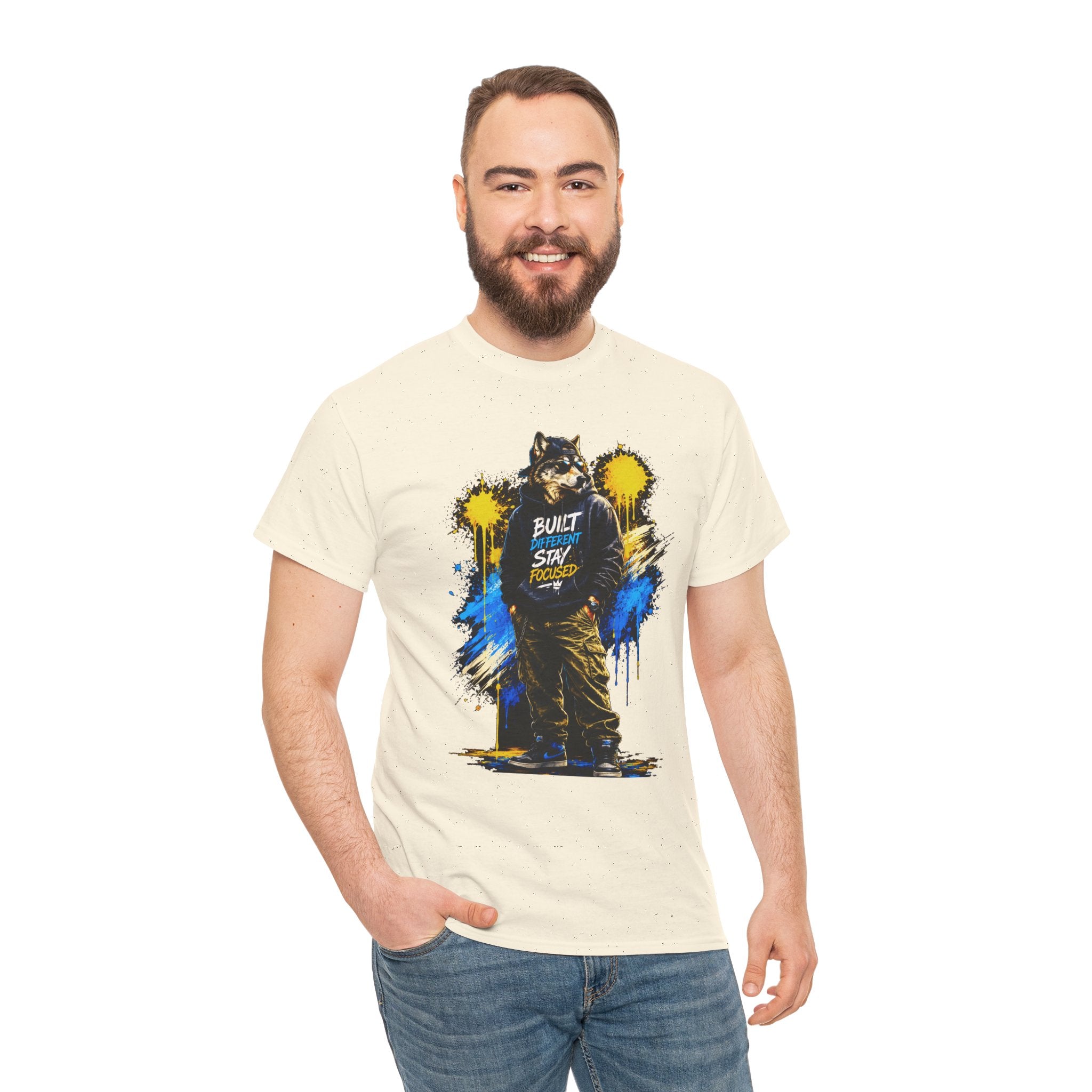 Raccoon Street Art Tee — "Built Not Born" Graphic T-Shirt