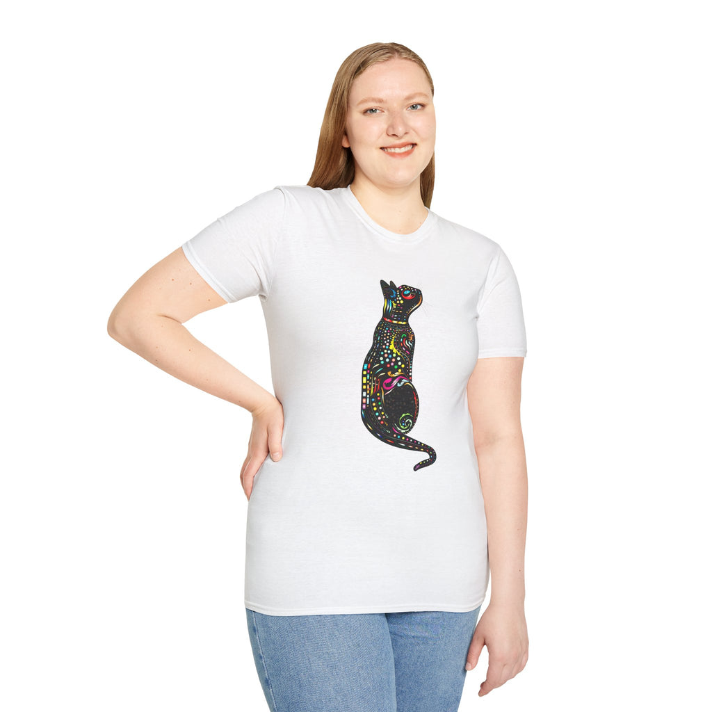 Cute Cat Graphic Tee, Colorful Black Cat Design, Aesthetic Cat Lover Shirt