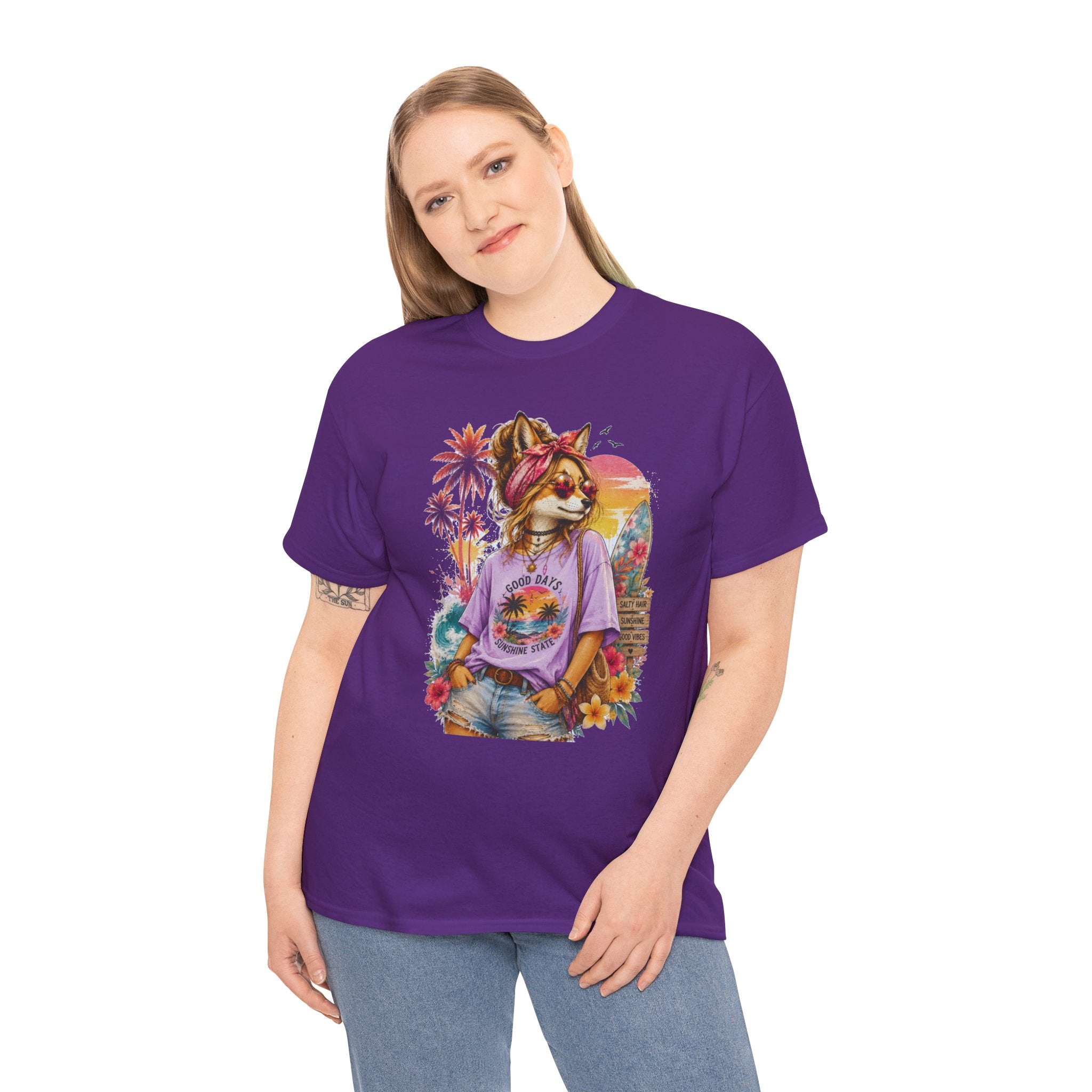 Fox Beach Vibes Shirt, Retro Beach T-Shirt, Summer Sunset Graphic Tee, Coastal Vacation Gift