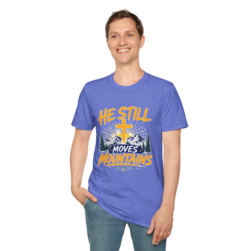 He Still Moves Mountains Shirt, Christian T-Shirt, Faith Cross Tee, Bible Verse Shirt, Religious Gift