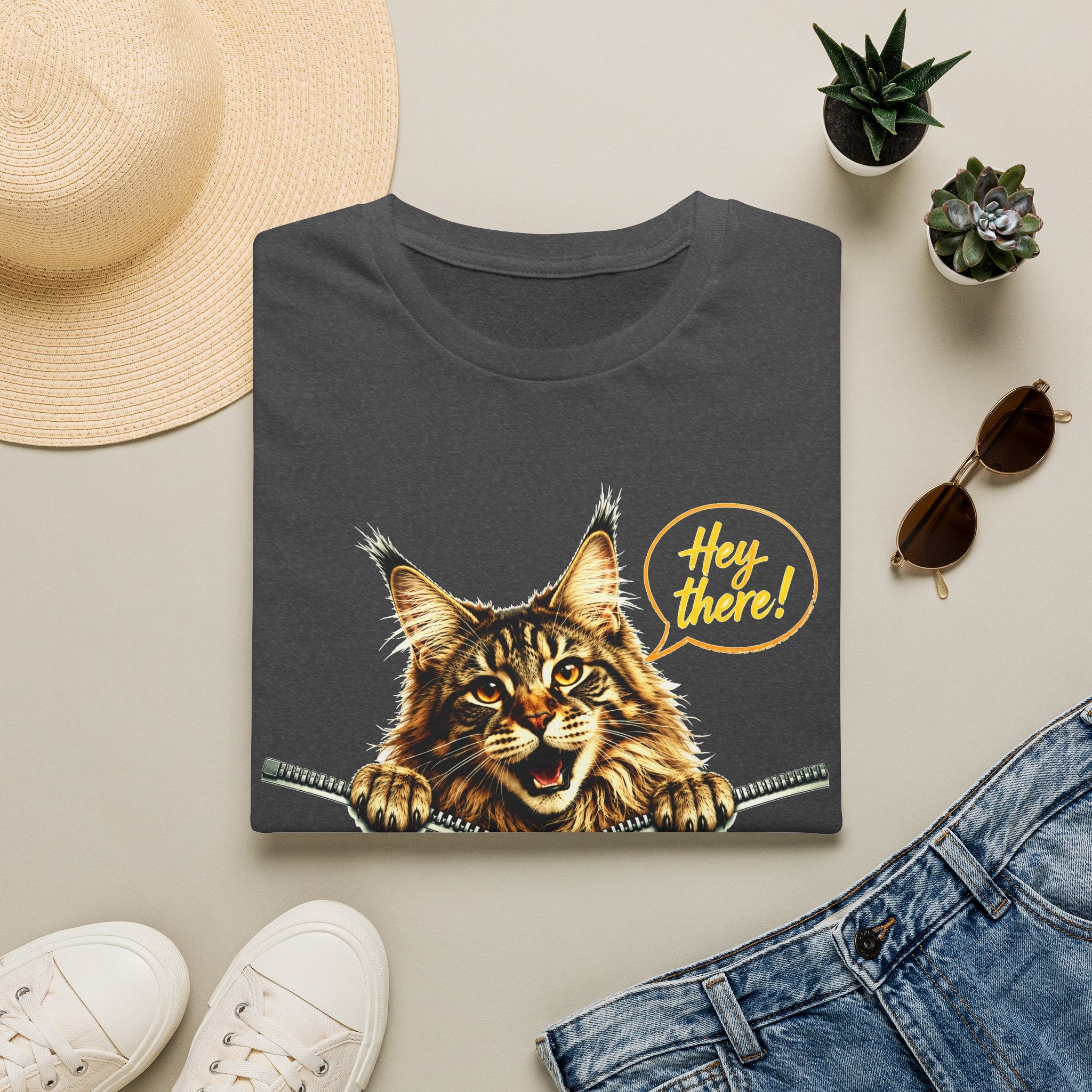 Cute Maine Coon Cat Shirt, Funny Cat Lover Tee, Hey There Cat Graphic T-Shirt, Cute Animal Shirt, Gift for Cat Mom, Unisex Tee