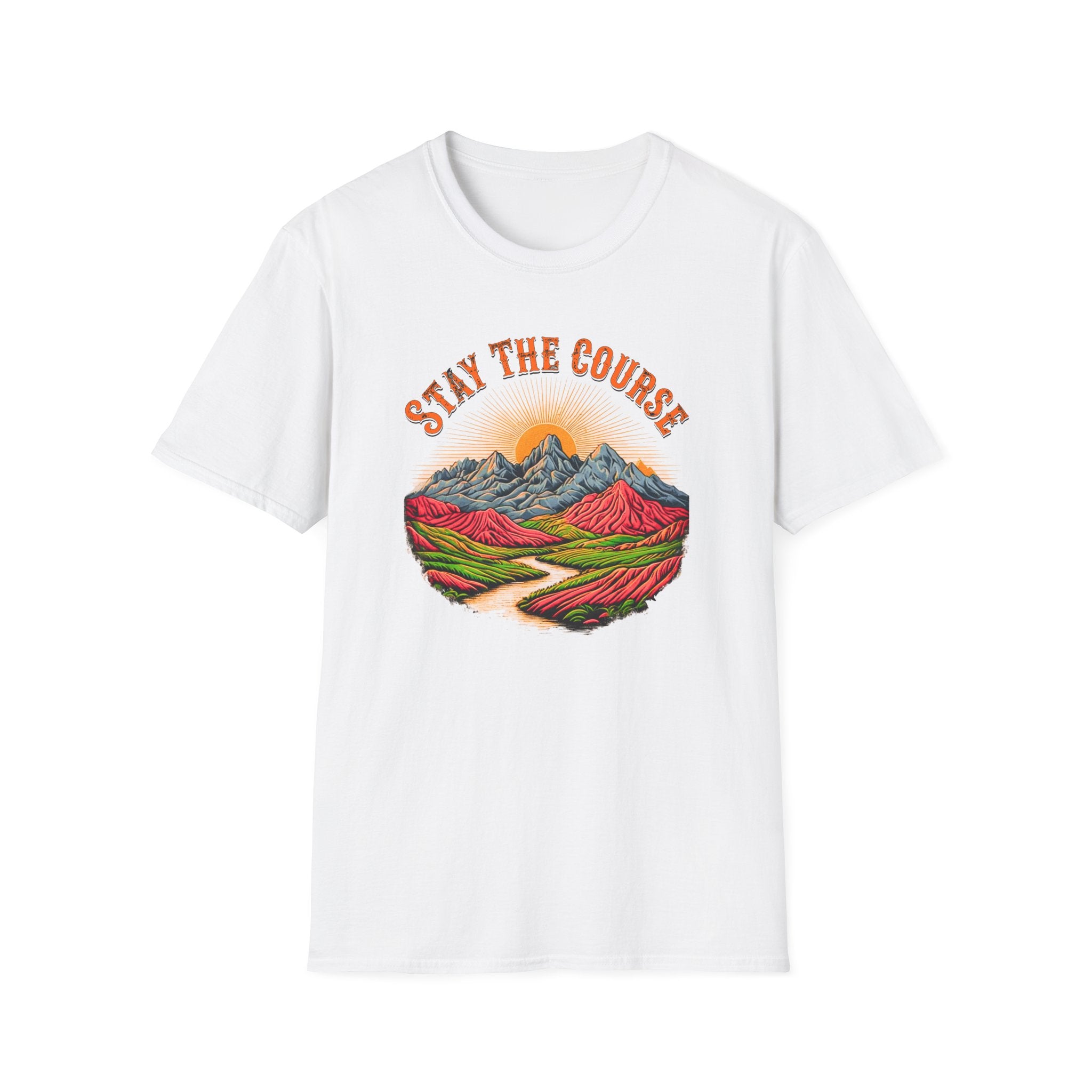 Stay The Course Vintage T-Shirt, Retro Mountain Sunset Tee, Motivational Graphic Shirt, Nature Hiking Tee, Unisex Aesthetic Tee
