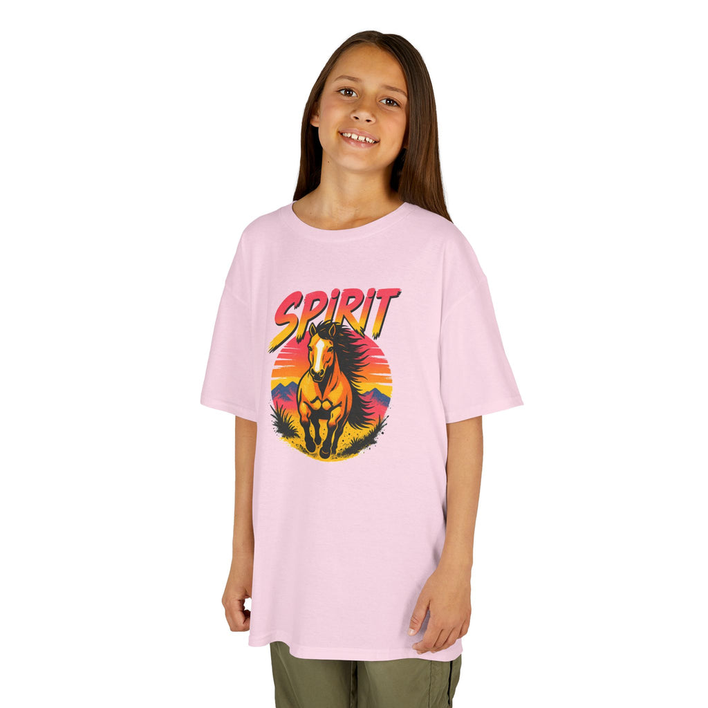 Spirit Horse Kids T‑Shirt — Retro Sunset Wild Horse Graphic Tee